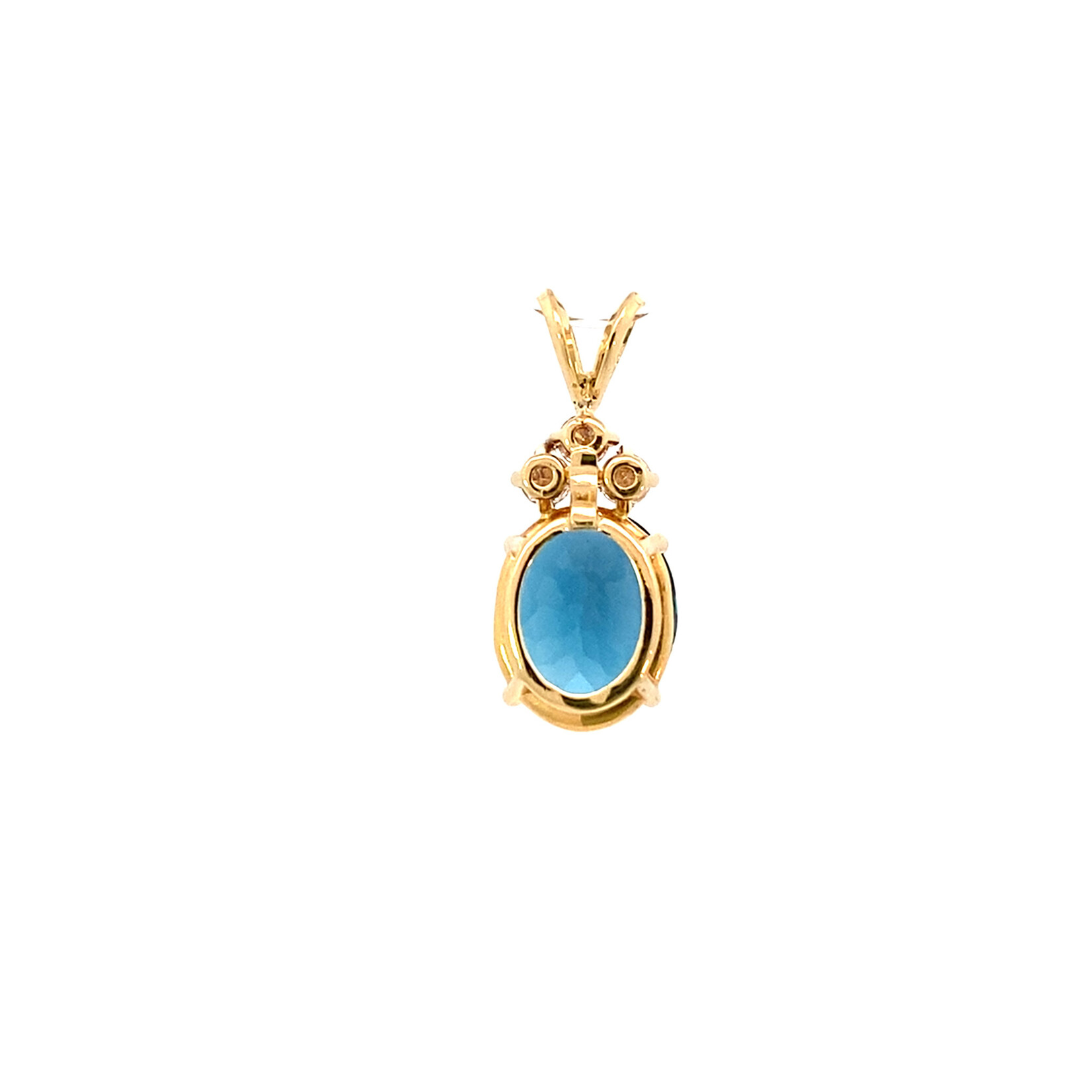 14K Yellow Gold London Blue Topaz & Diamond Pendant BT 6ct Dia .30ct