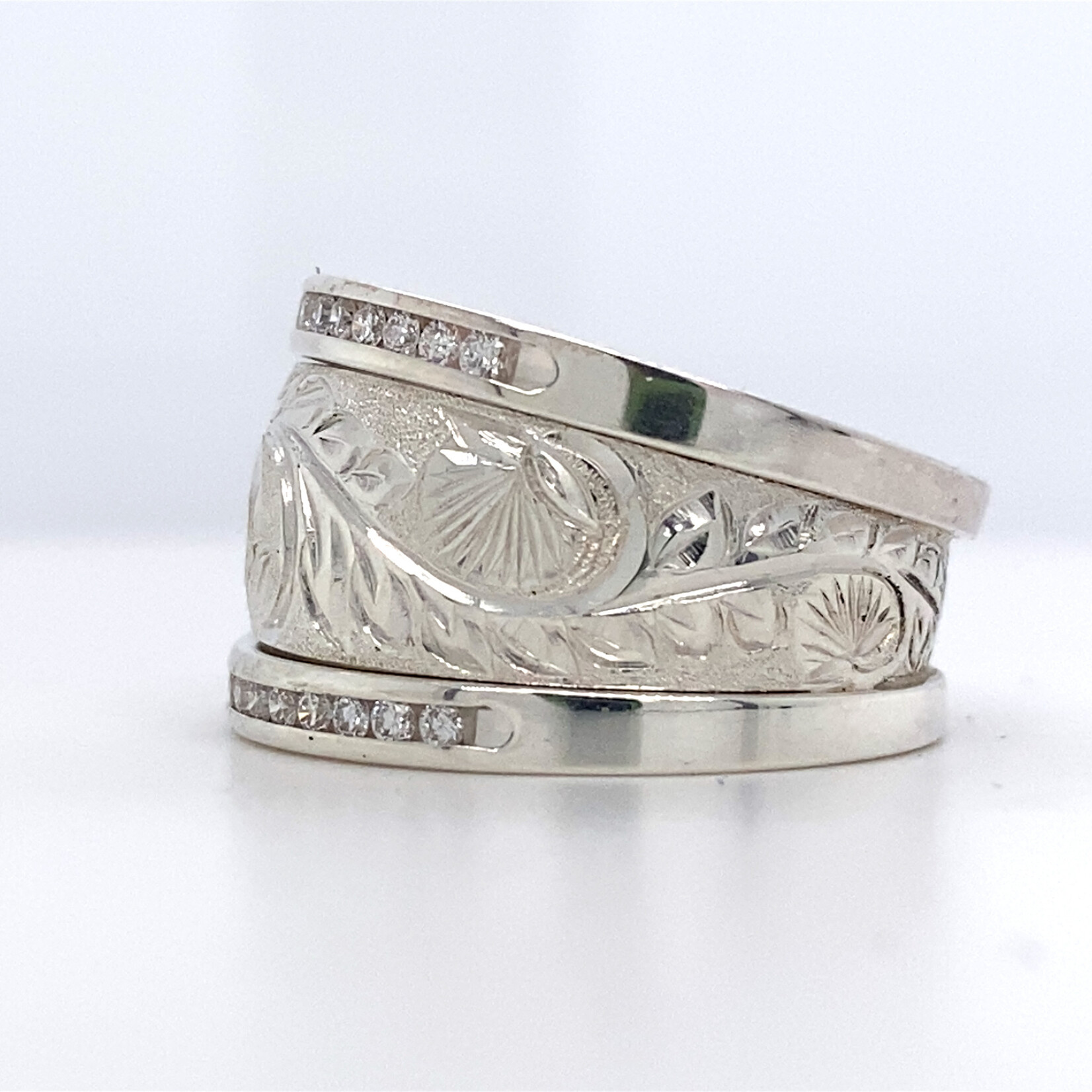 Sterling Silver 13mm DTRS Ohia Lehua Lab Dia D.30cttw size 7.5