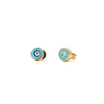 14K Yellow Gold Diamond with Turquoise Epoxy Studs D.13ctw