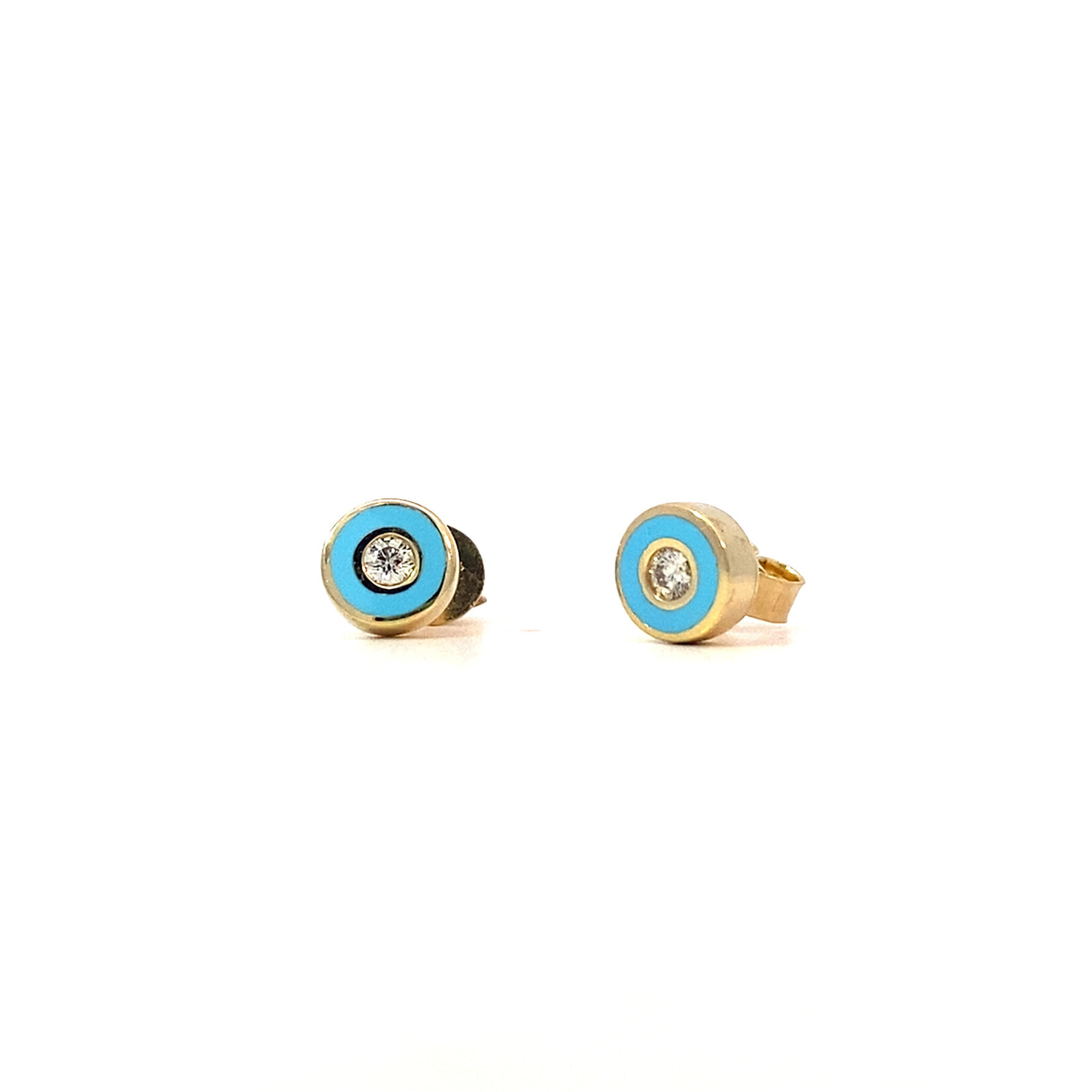 14K Yellow Gold Diamond with Turquoise Epoxy Studs D.13ctw