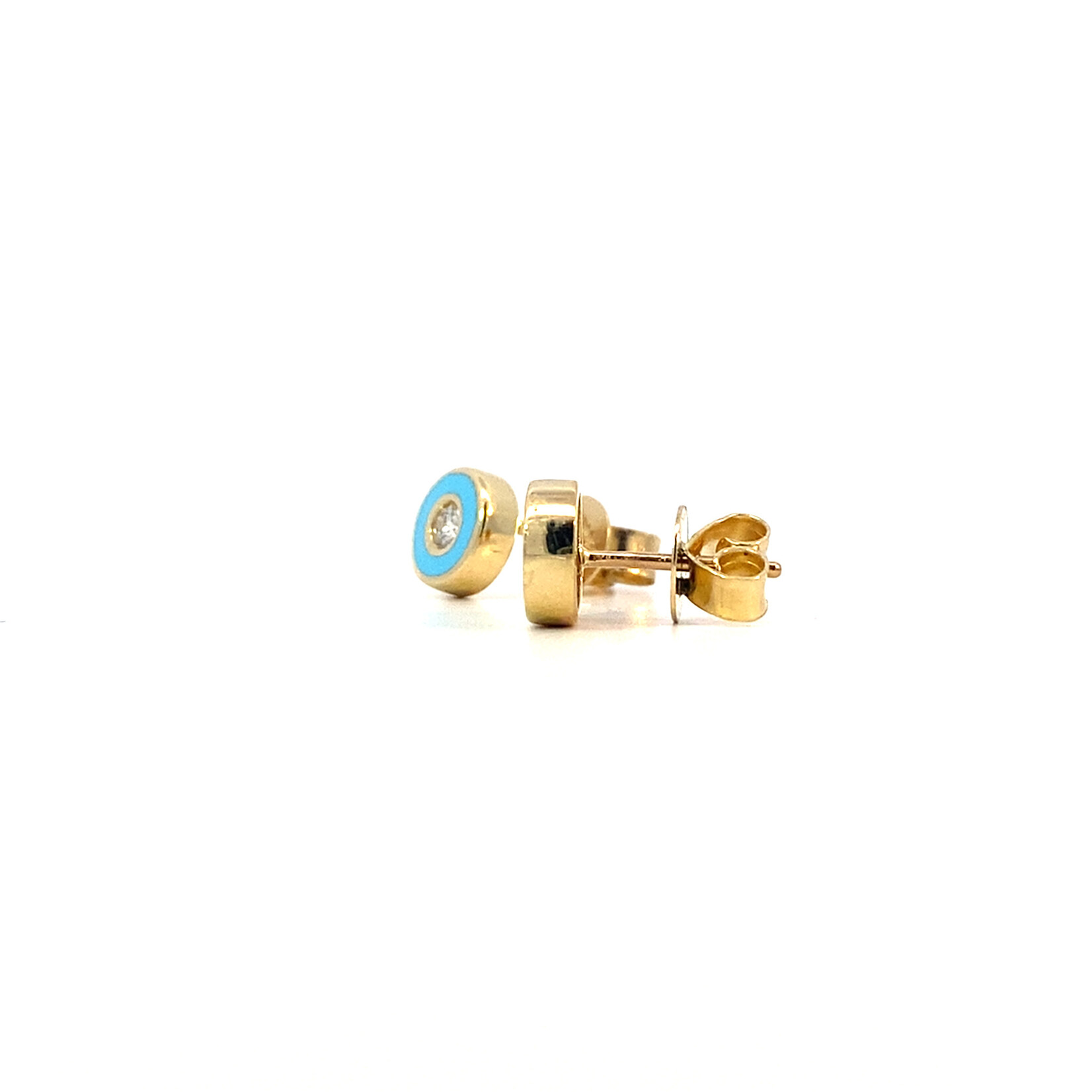 14K Yellow Gold Diamond with Turquoise Epoxy Studs D.13ctw