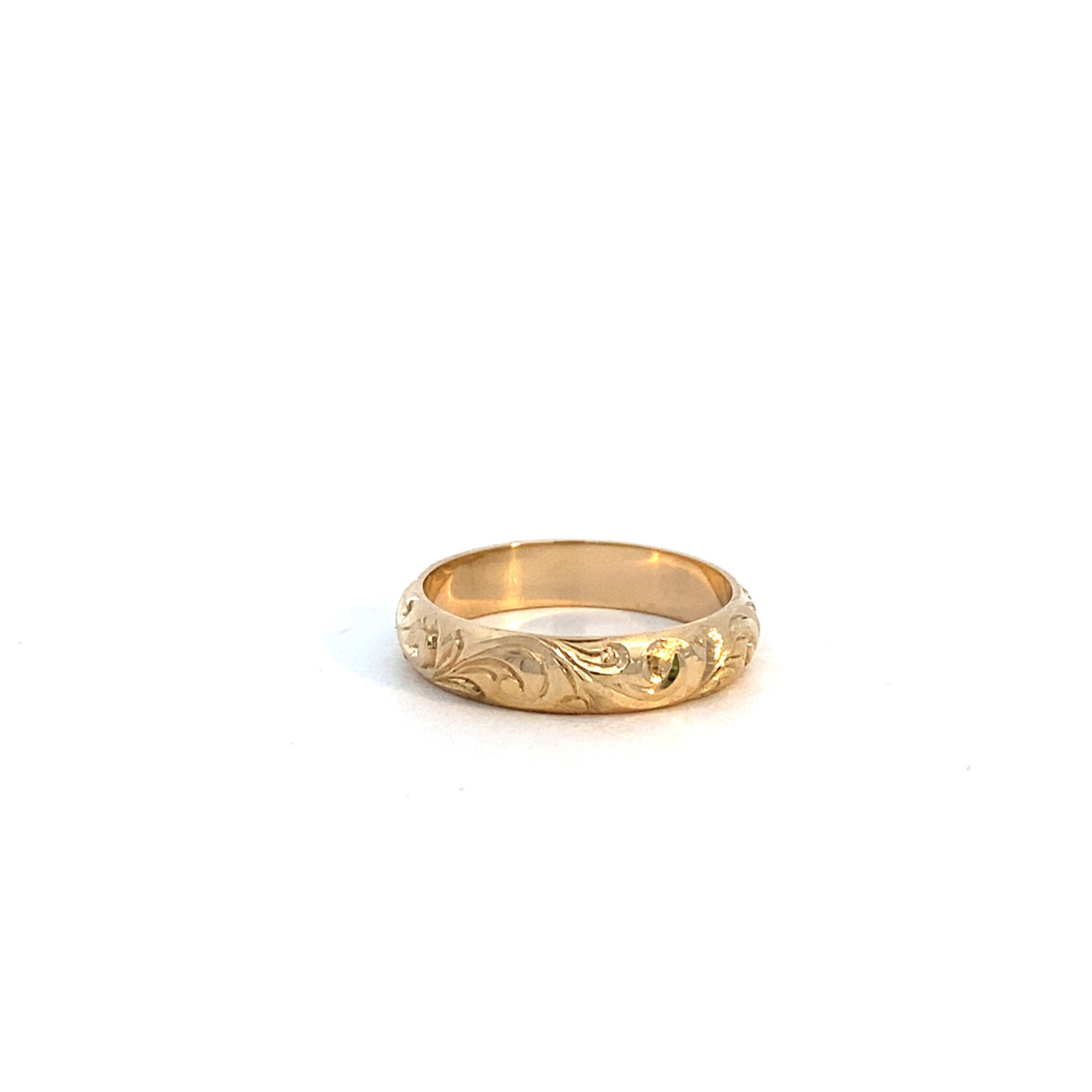 Plumeria Floral 14K Yellow Gold 4mm Barrel Light Waves Ring sz5.75