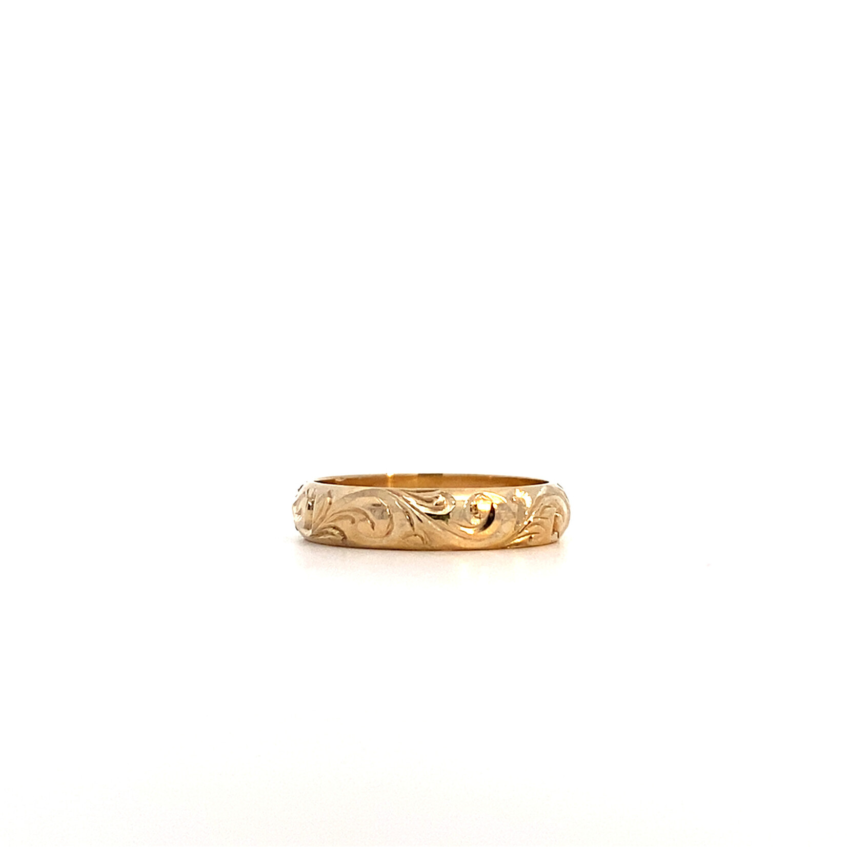 Plumeria Floral 14K Yellow Gold 4mm Barrel Light Waves Ring sz5.75