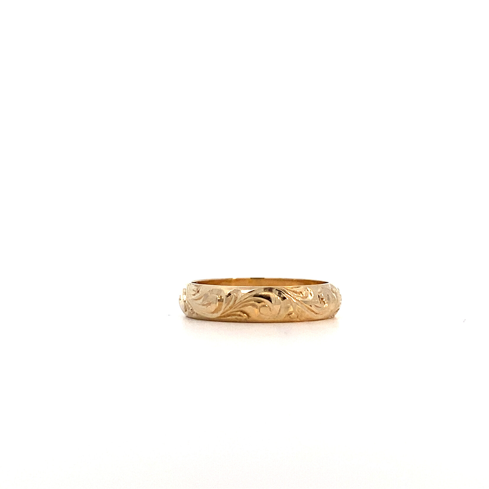 Plumeria Floral 14K Yellow Gold 4mm Barrel Light Waves Ring sz5.75