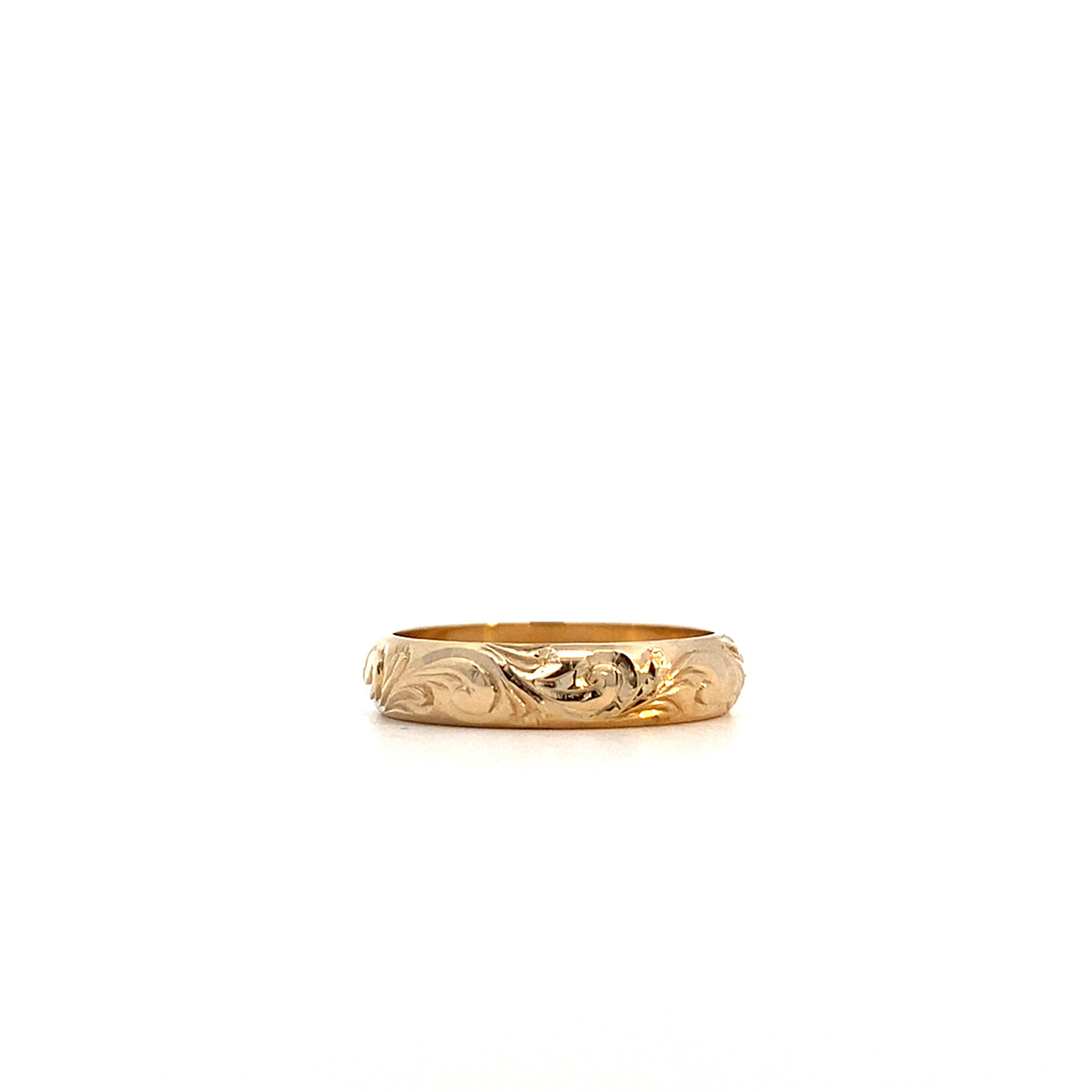 Plumeria Floral 14K Yellow Gold 4mm Barrel Light Waves Ring sz5.75