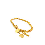 24K Yellow Gold 8" Braided Bracelet with Heart Safety Chain