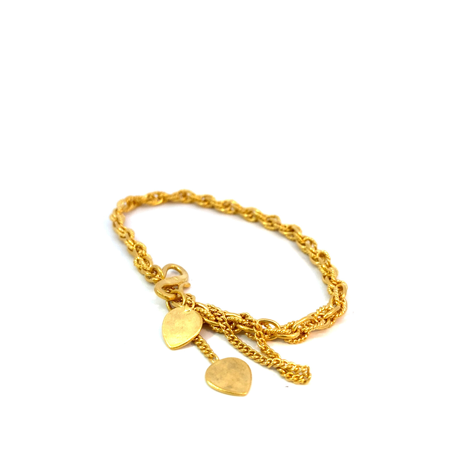 24K Yellow Gold 8" Braided Bracelet with Heart Safety Chain