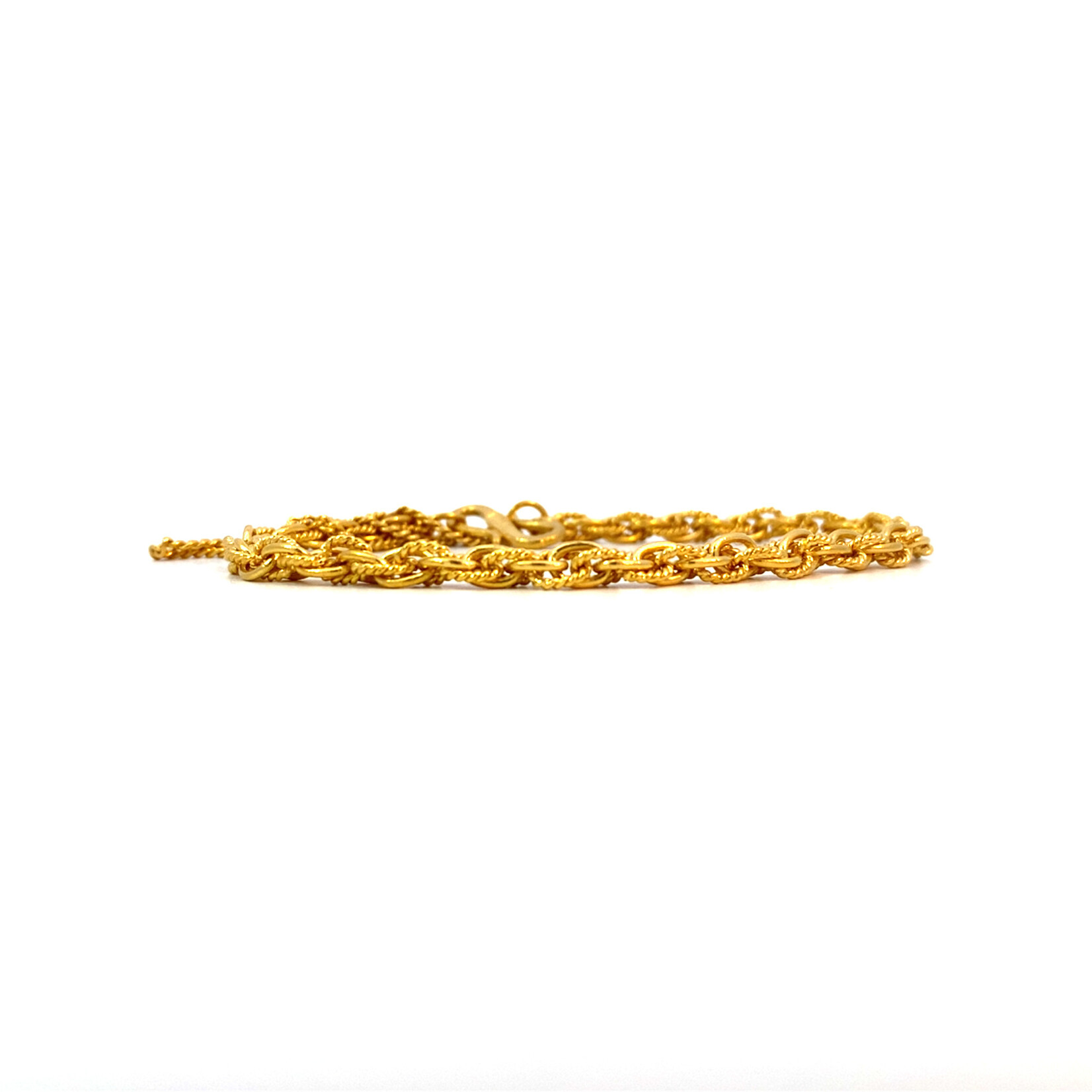 24K Yellow Gold 8" Braided Bracelet with Heart Safety Chain