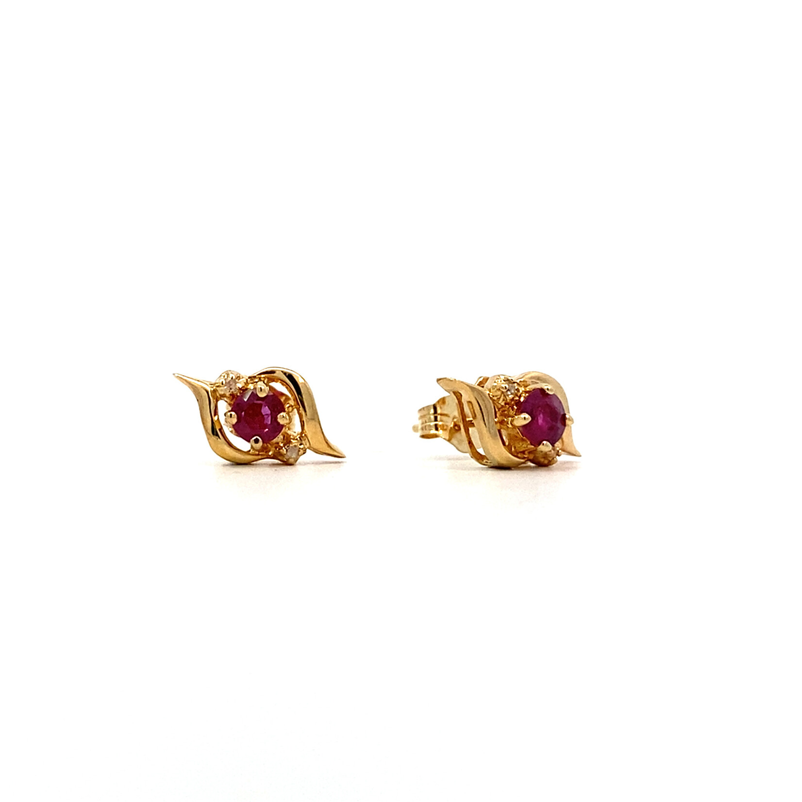 14K Yellow Gold Ruby and Diamond Earrings