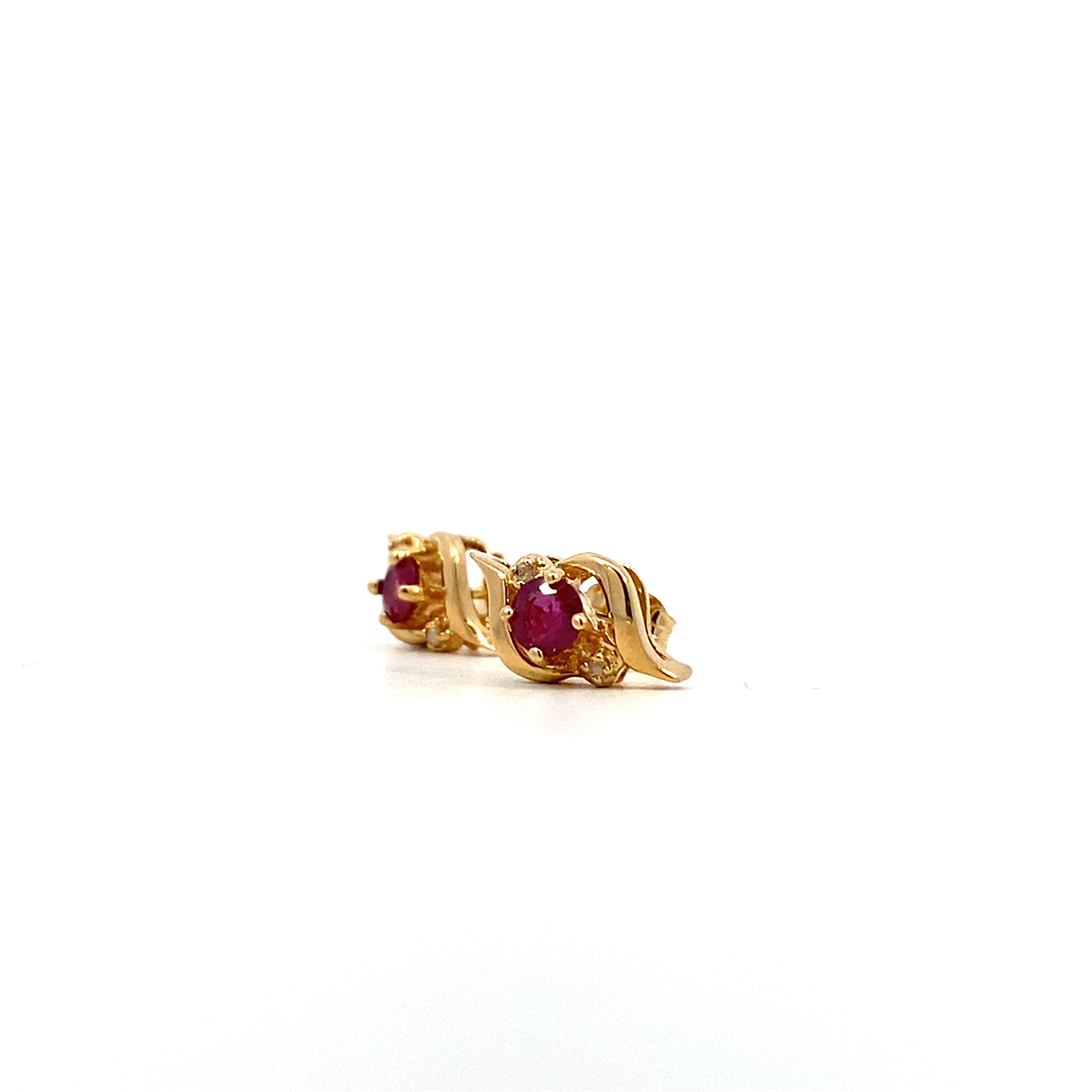 14K Yellow Gold Ruby and Diamond Earrings