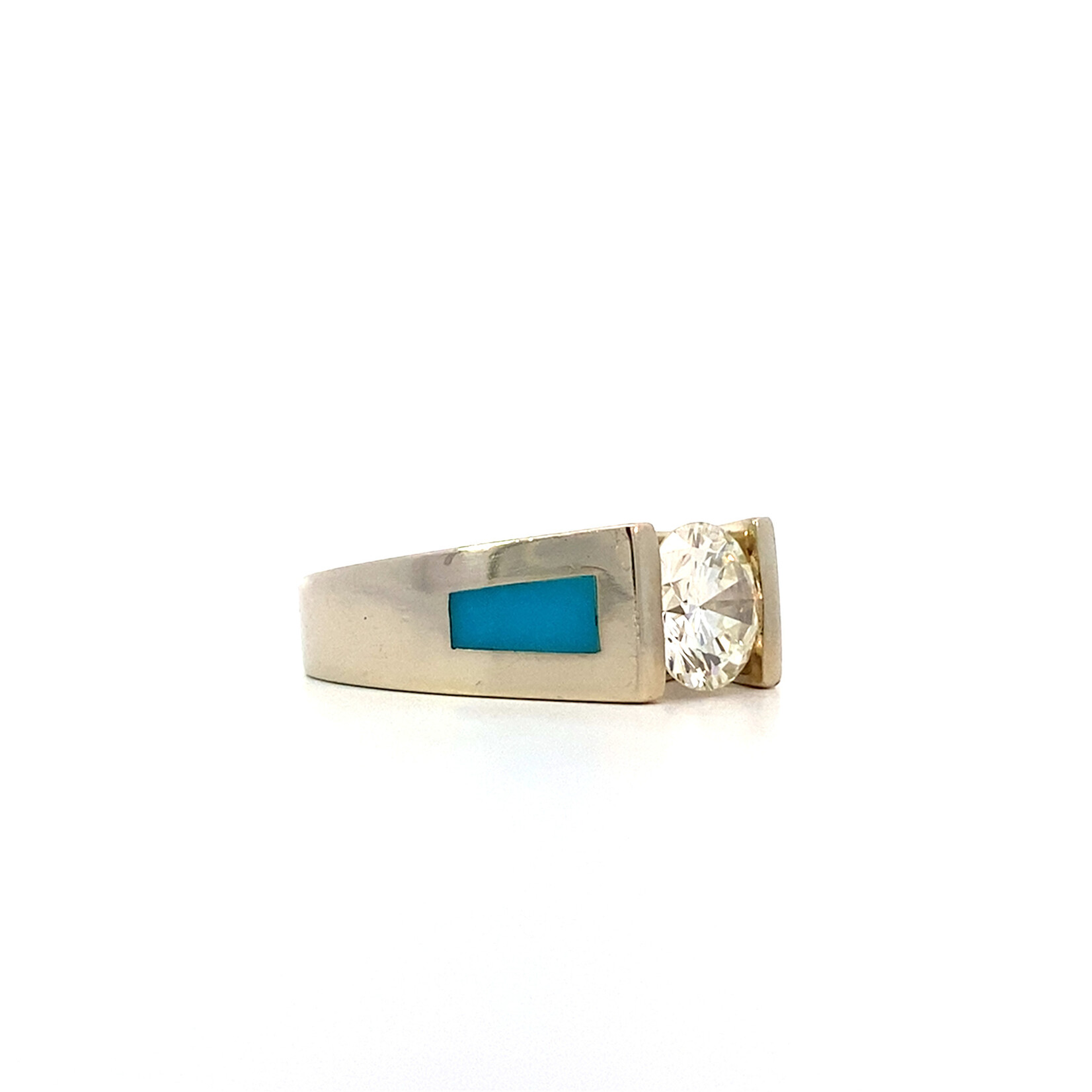 14K White Gold Diamond with Turquoise inlay sz4.5 1.88t SI2/I-J