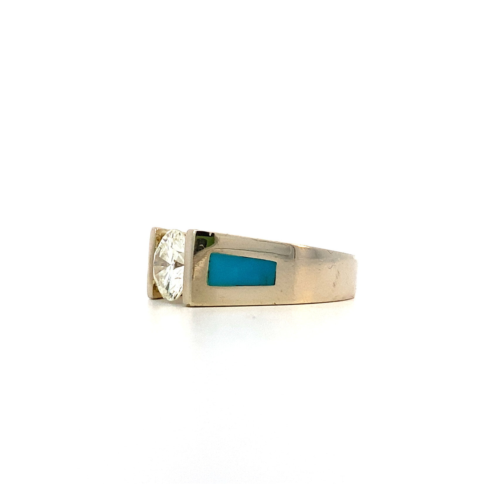 14K White Gold Diamond with Turquoise inlay sz4.5 1.88t SI2/I-J