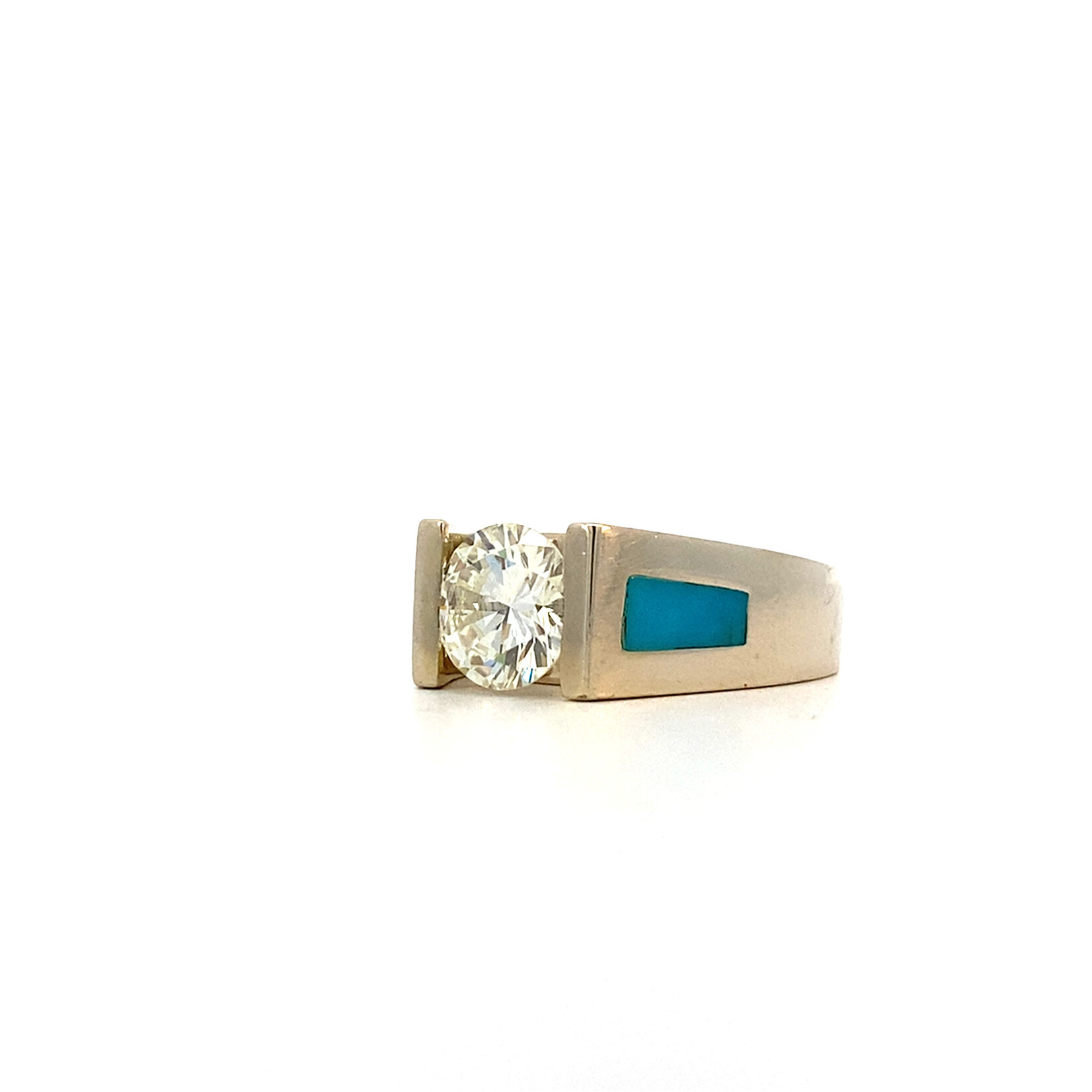 14K White Gold Diamond with Turquoise inlay sz4.5 1.88t SI2/I-J