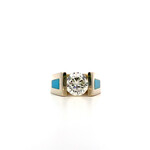 14K White Gold Diamond with Turquoise inlay sz4.5 1.88t SI2/I-J