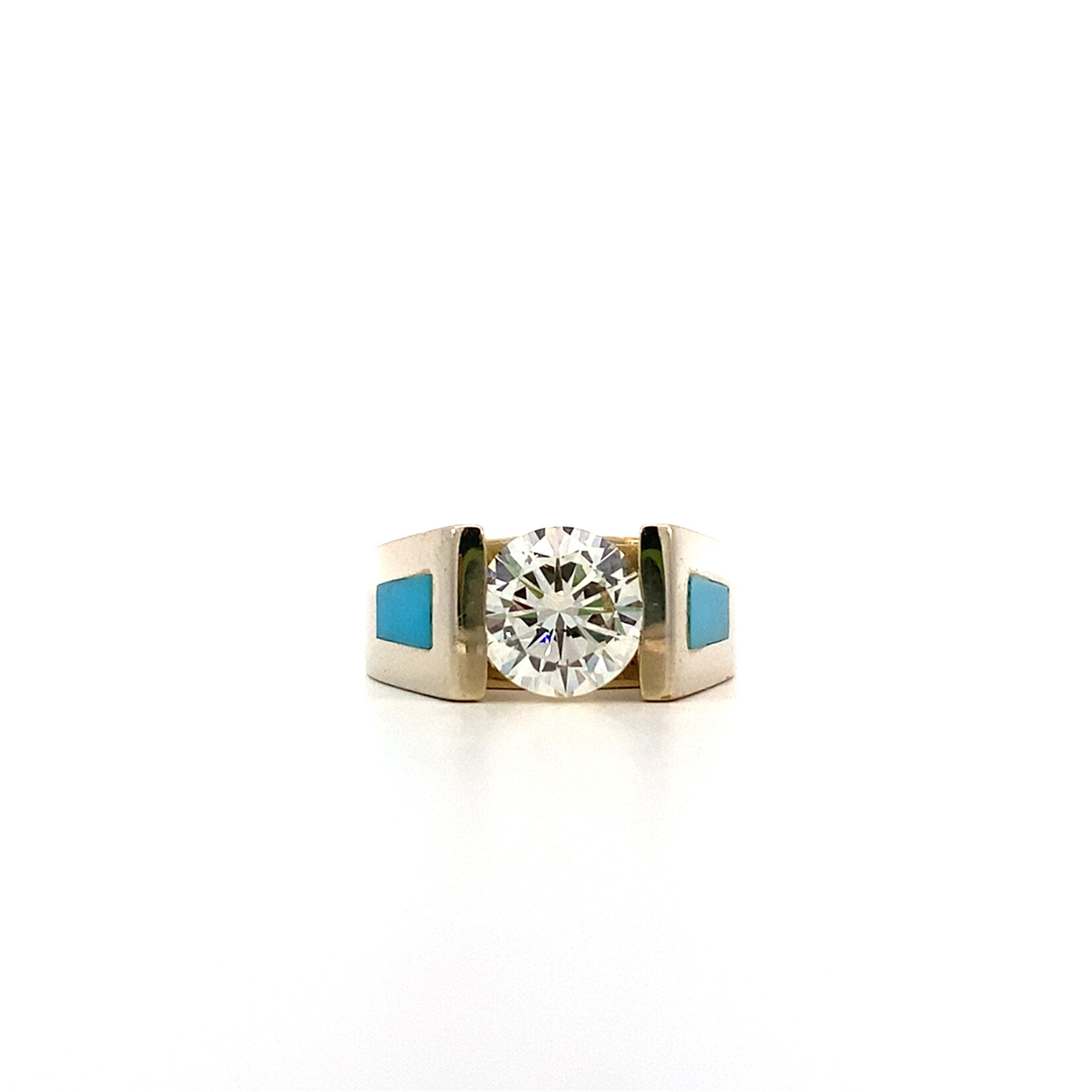 14K White Gold Diamond with Turquoise inlay sz4.5 1.88t SI2/I-J