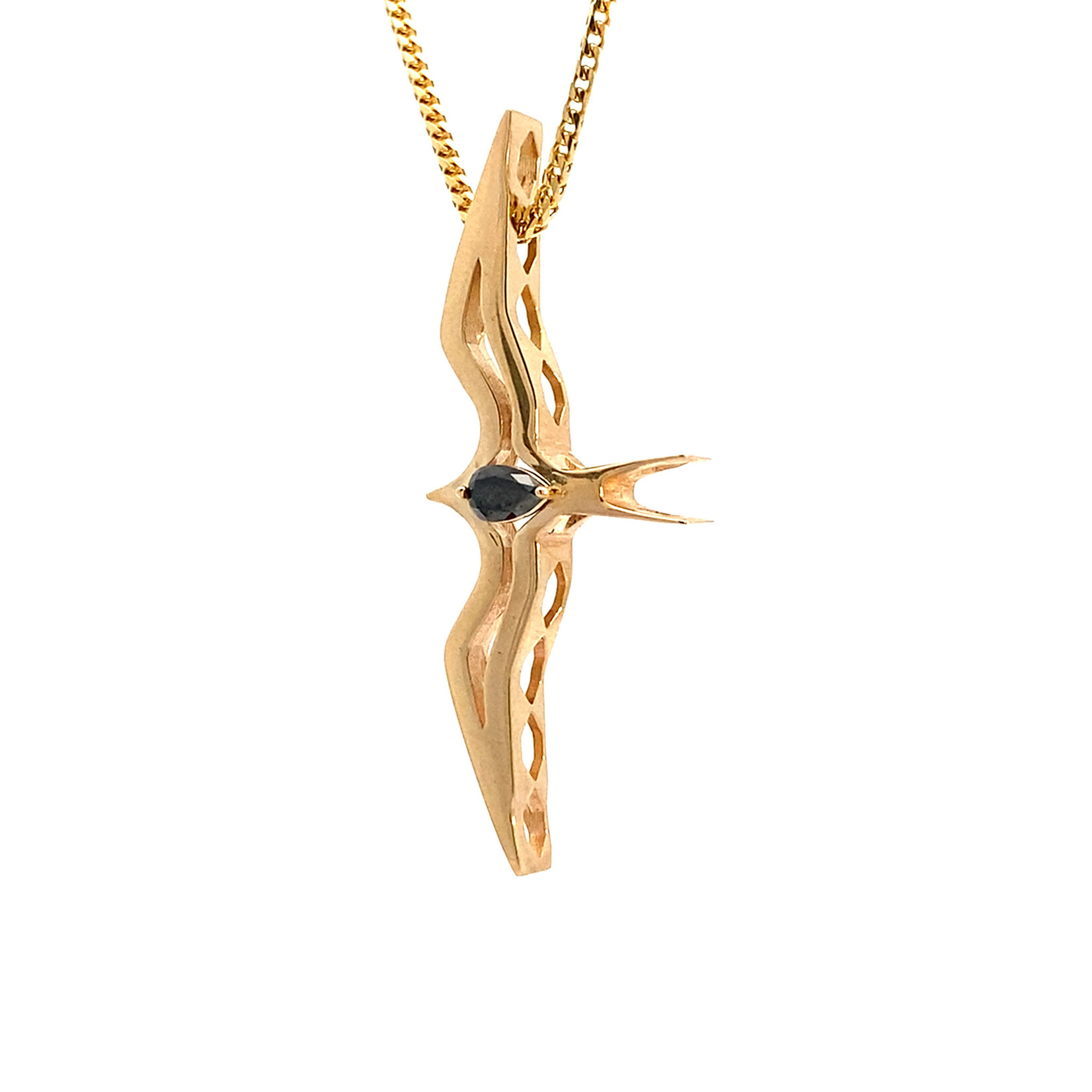 14K Yellow Gold 'Iwa Lele Black Diamond Pendant D.19ct (Color Enhanced)