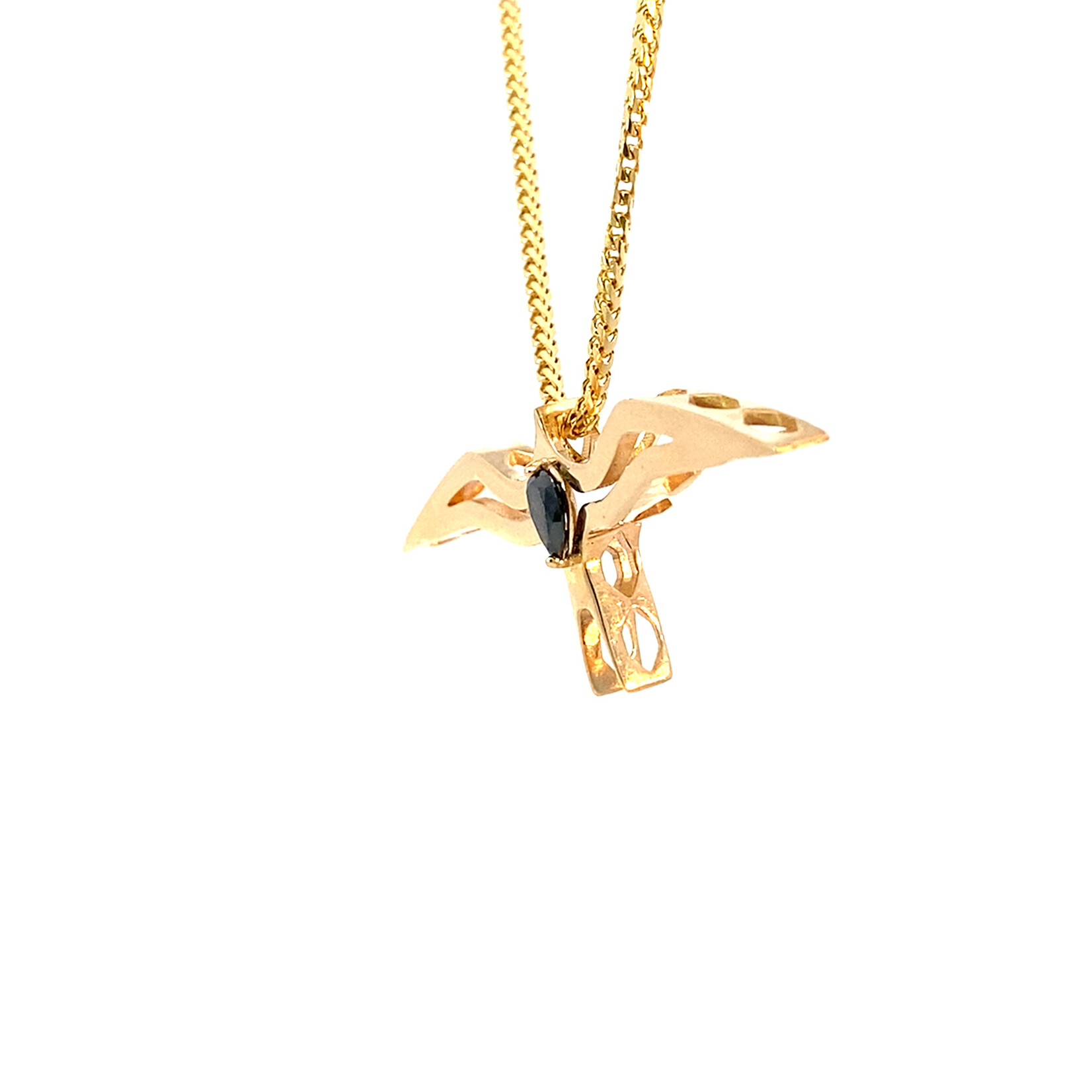 14K Yellow Gold 'Iwa Lele Black Diamond Pendant D.19ct (Color Enhanced)