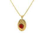 Ohia Lehua 14K Yellow Gold 22x15.25mm Oval Ohia Lehua with Red Enamel Pendant