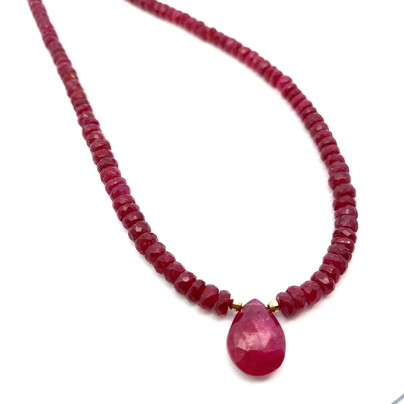 14K Yellow Gold 15" Ruby Necklace