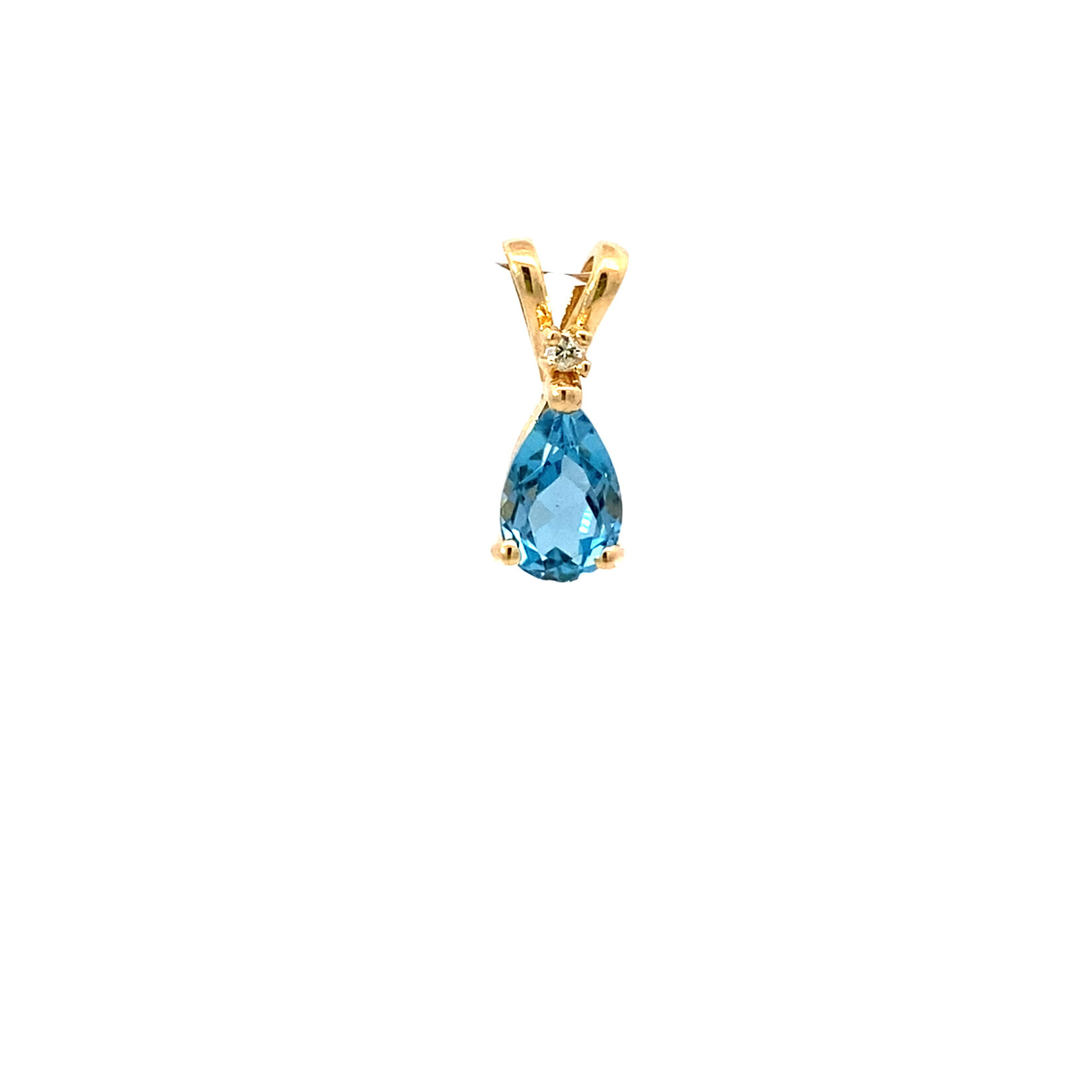 14K Yellow Gold Blue Topaz & Diamond Pendant