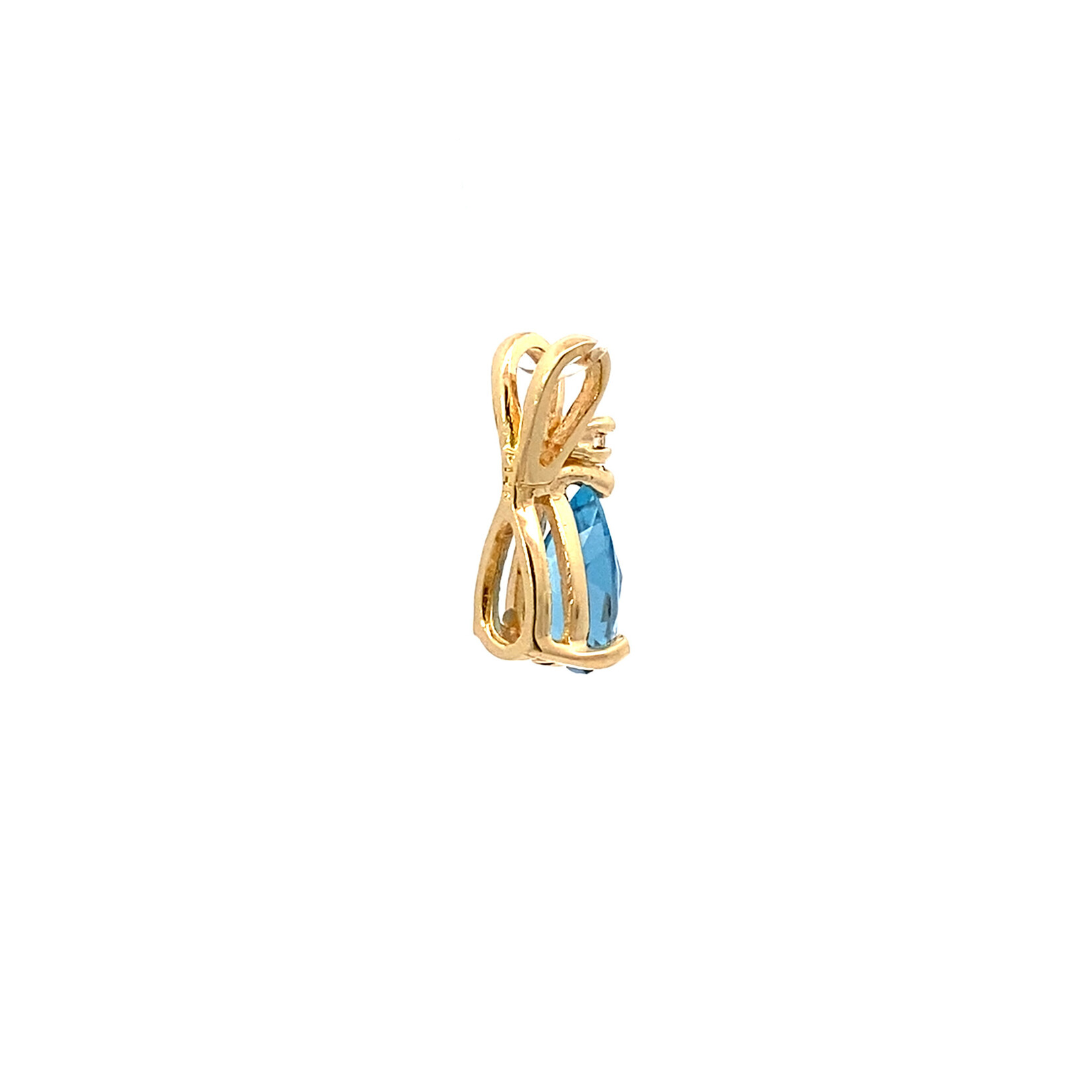 14K Yellow Gold Blue Topaz & Diamond Pendant