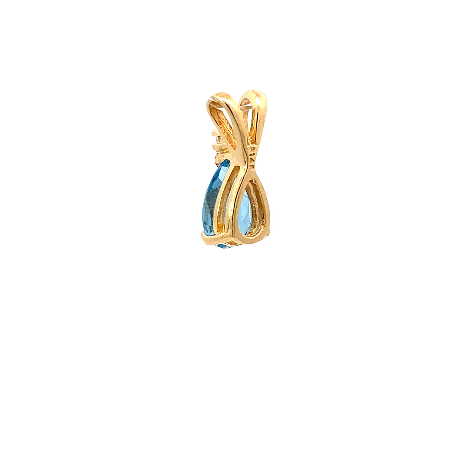 14K Yellow Gold Blue Topaz & Diamond Pendant