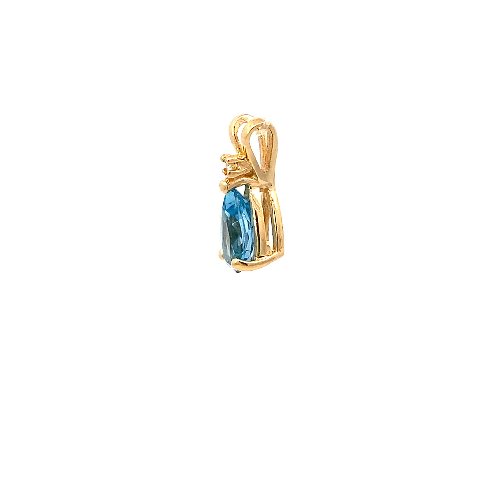 14K Yellow Gold Blue Topaz & Diamond Pendant