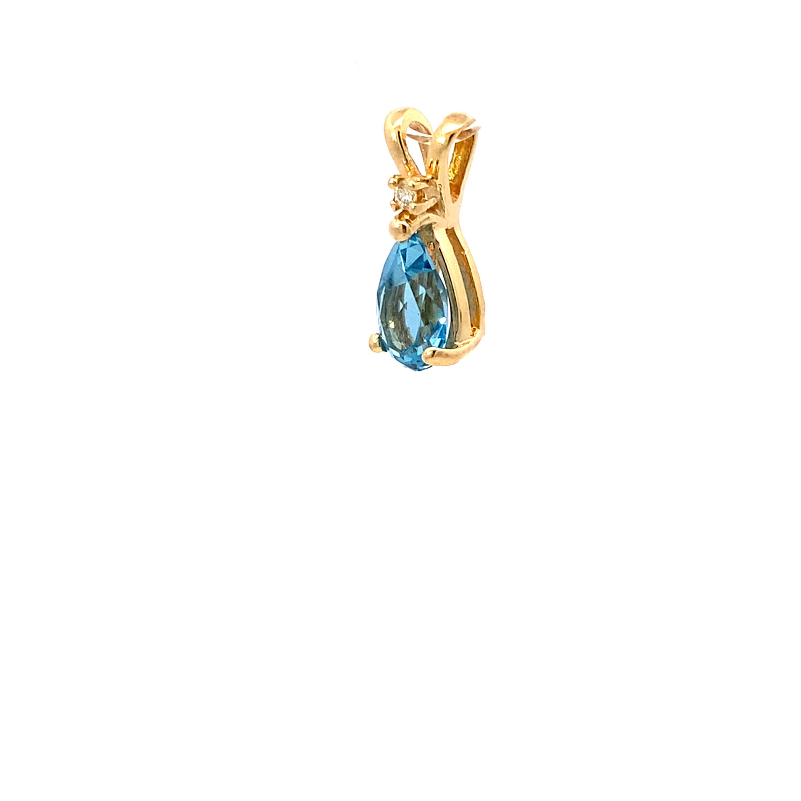 14K Yellow Gold Blue Topaz & Diamond Pendant