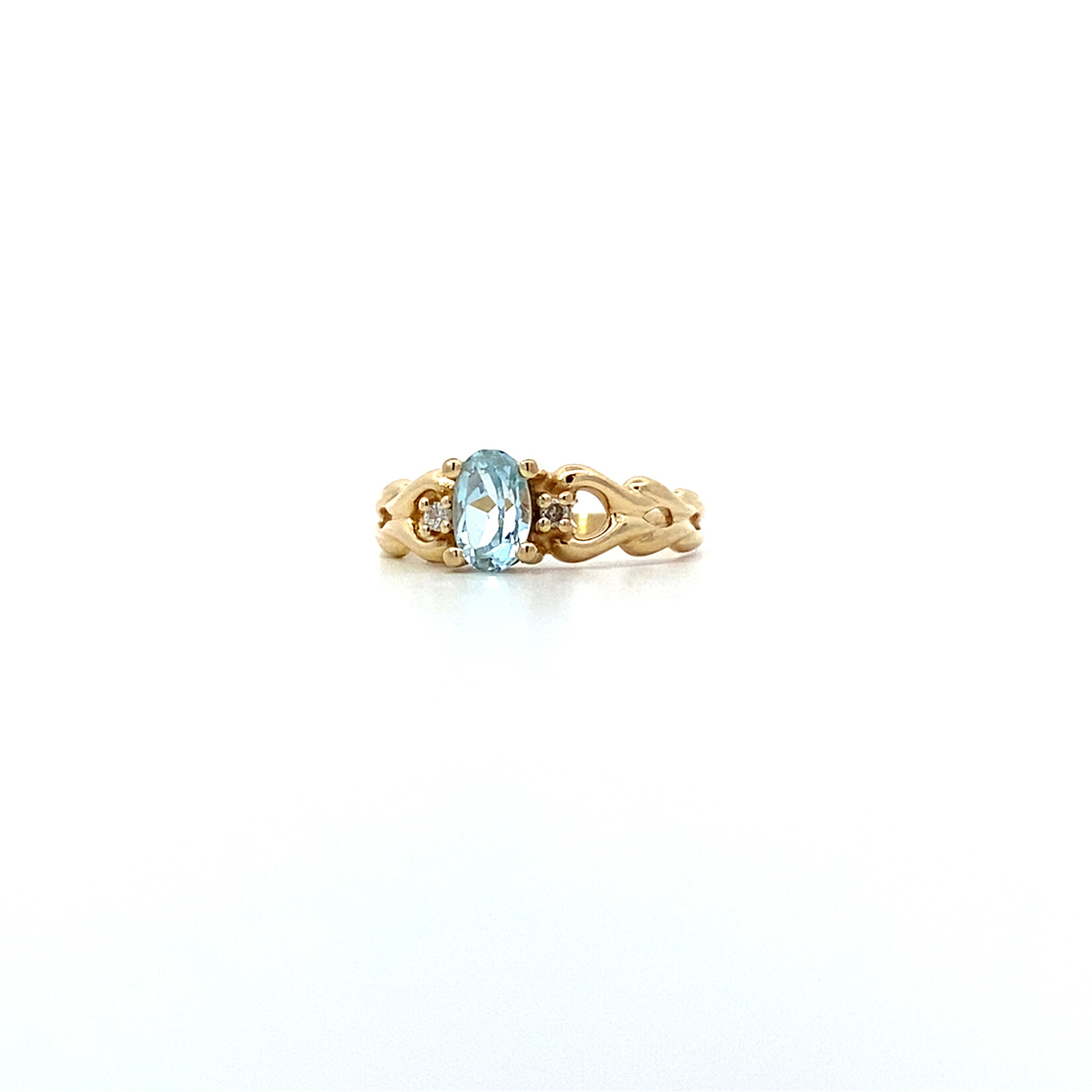 14K Yellow Box Aqua ring sz5
