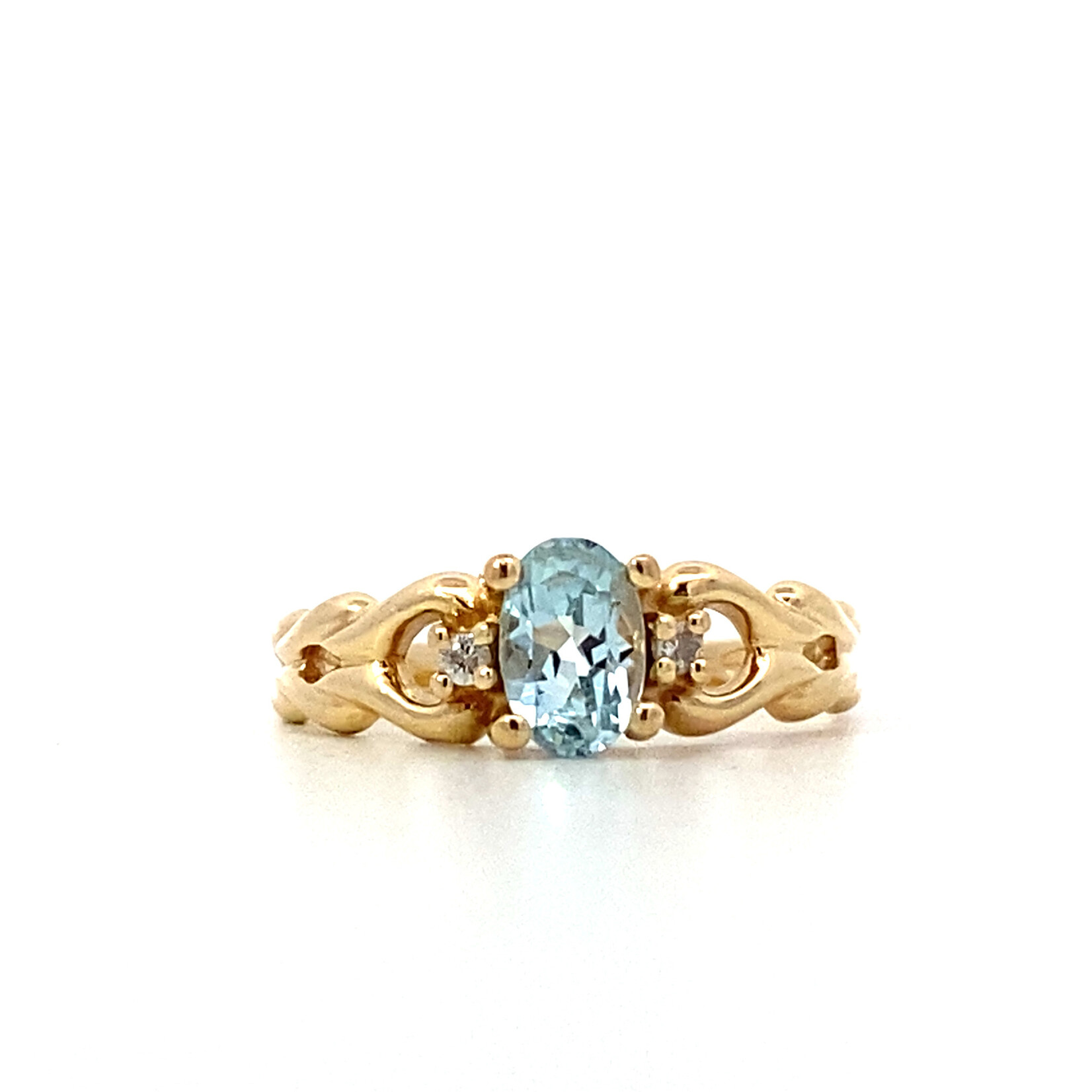 14K Yellow Box Aqua ring sz5