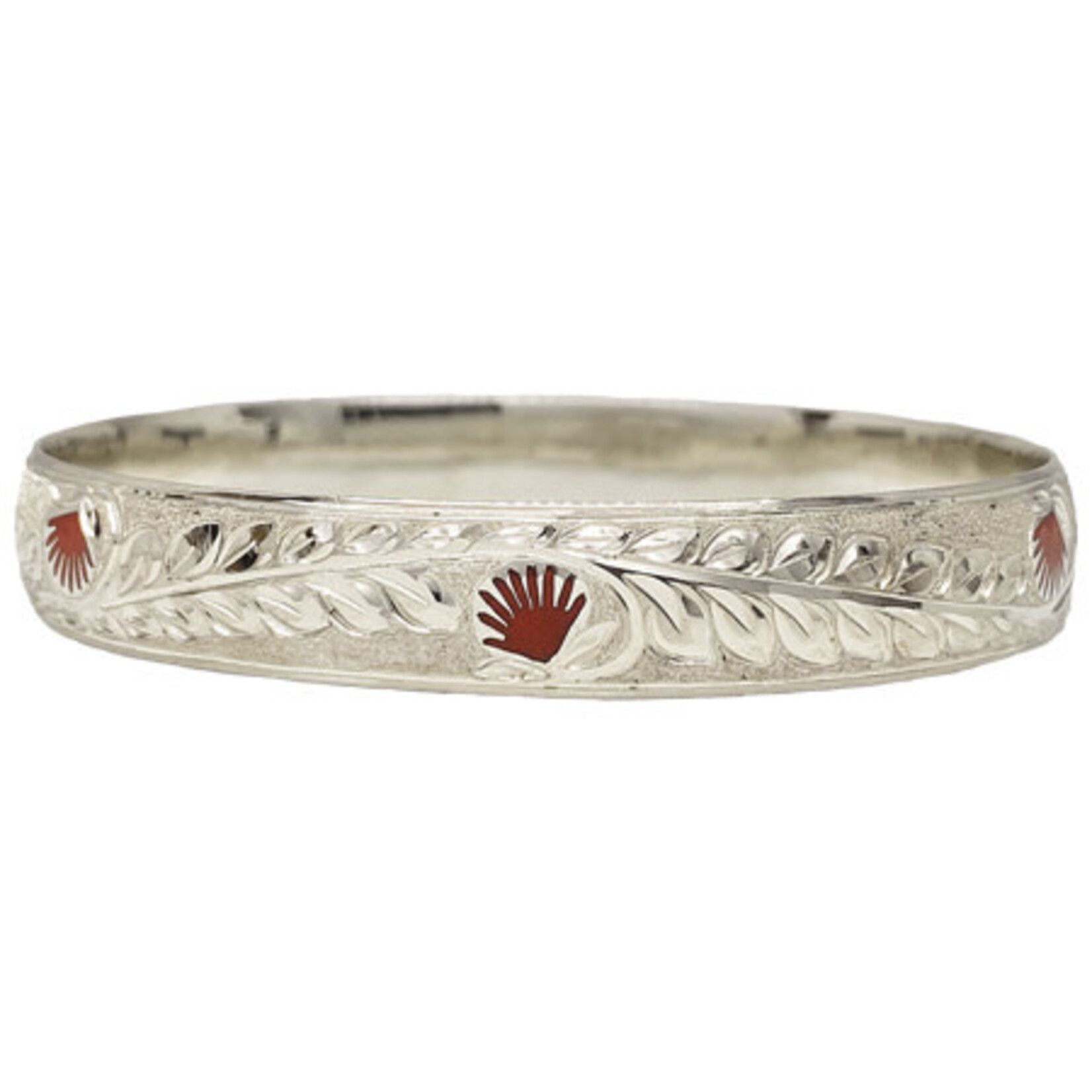Ohia Lehua Sterling Silver Ohia Lehua with Red Glass Enamel Bracelet