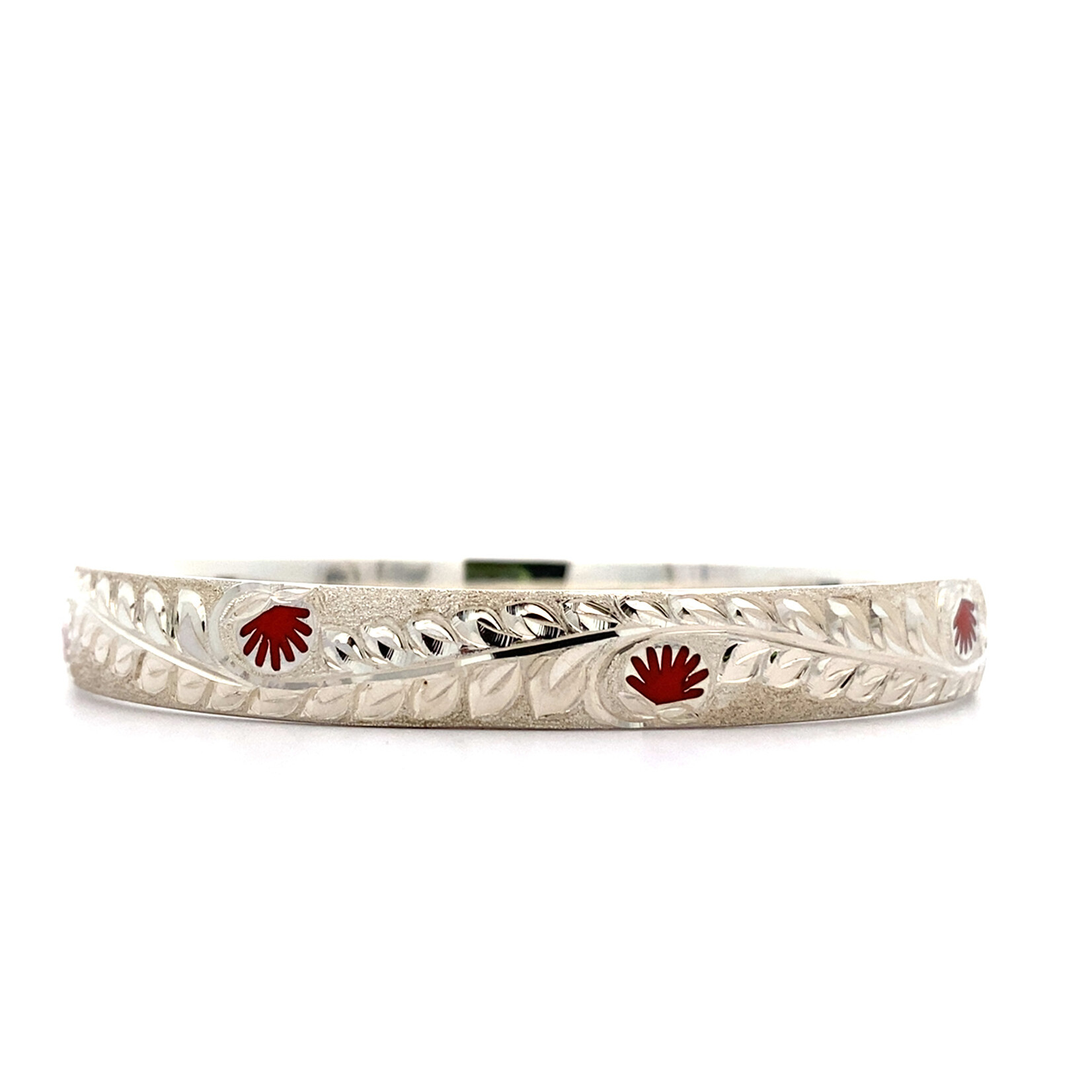 Ohia Lehua Sterling Silver Ohia Lehua with Red Glass Enamel Bracelet