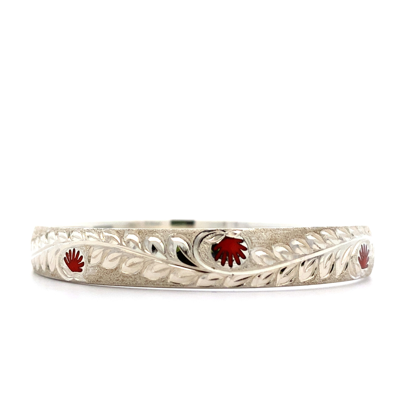 Ohia Lehua Sterling Silver Ohia Lehua with Red Glass Enamel Bracelet