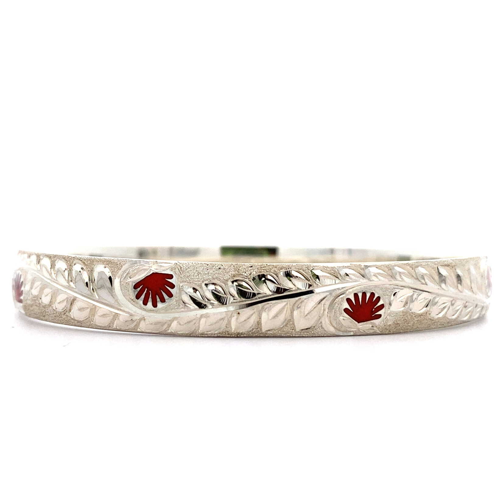 Ohia Lehua Sterling Silver Ohia Lehua with Red Glass Enamel Bracelet