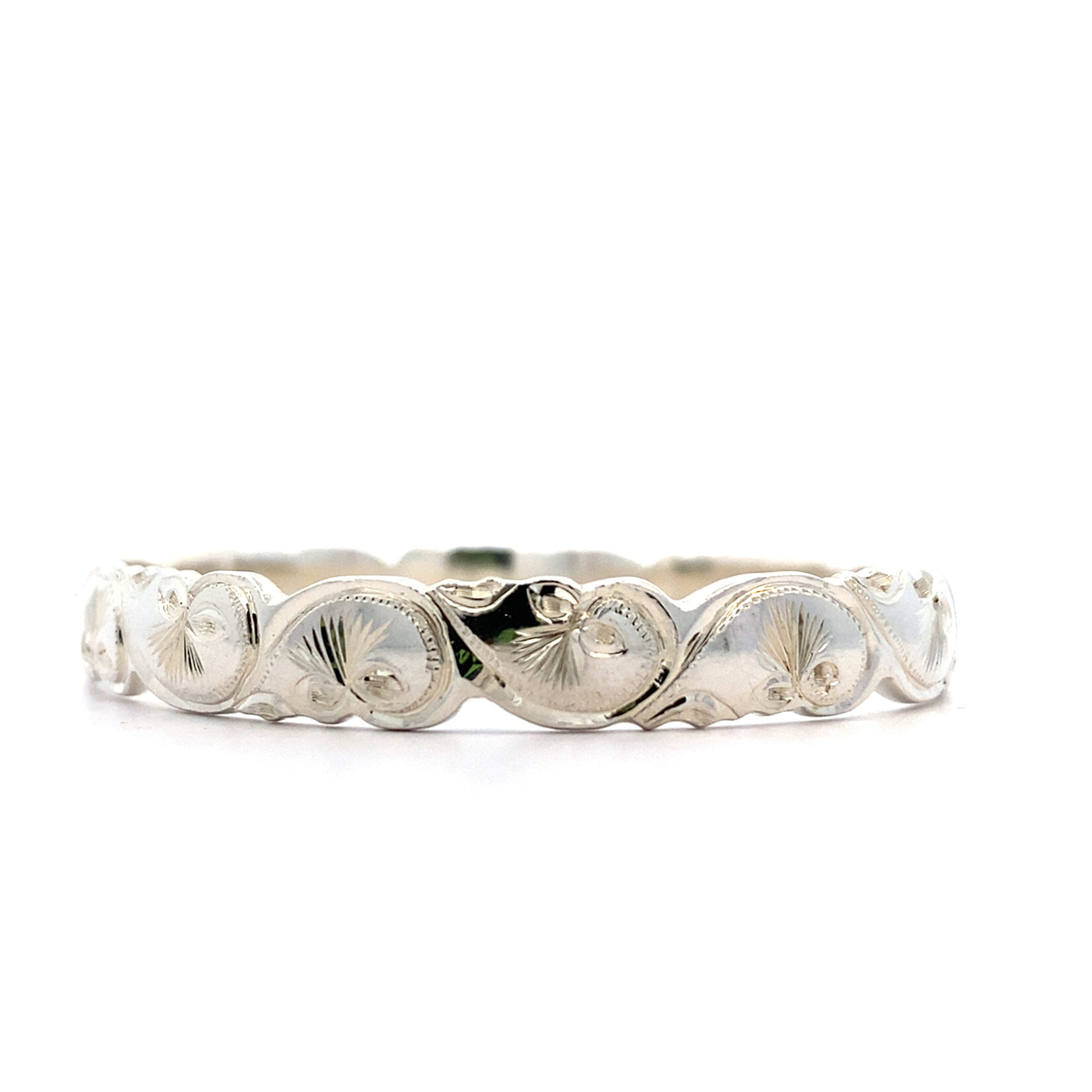 Lehua Blossom Sterling Silver 8mm Barrel Heavy Pua Lehua Kalai Kula sz7.5