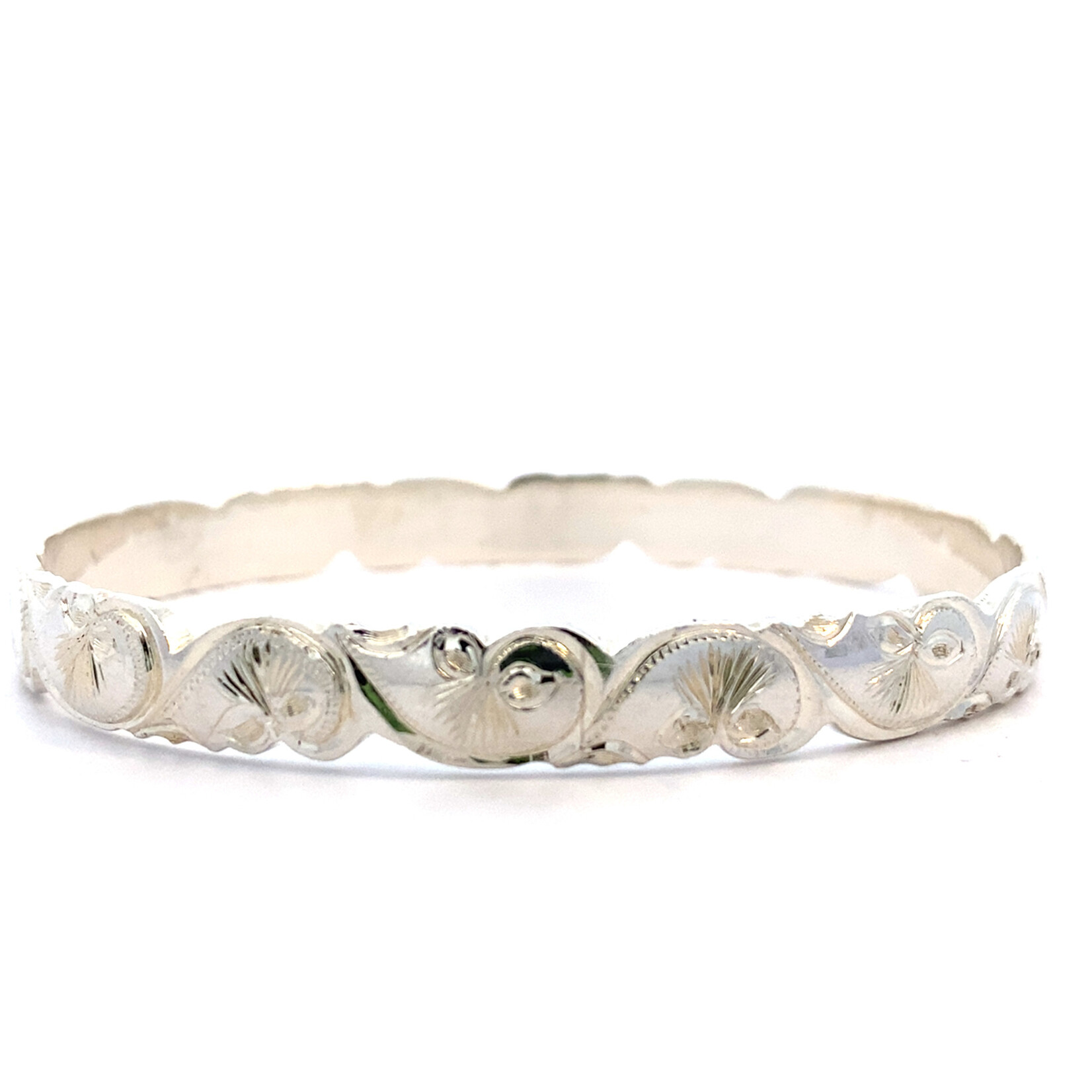 Lehua Blossom Sterling Silver 8mm Barrel Heavy Pua Lehua Kalai Kula sz7.5