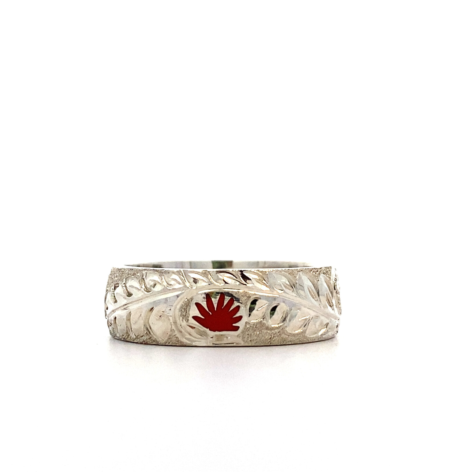 Ohia Lehua Sterling Silver Ohia Lehua with Red Glass Enamel Ring
