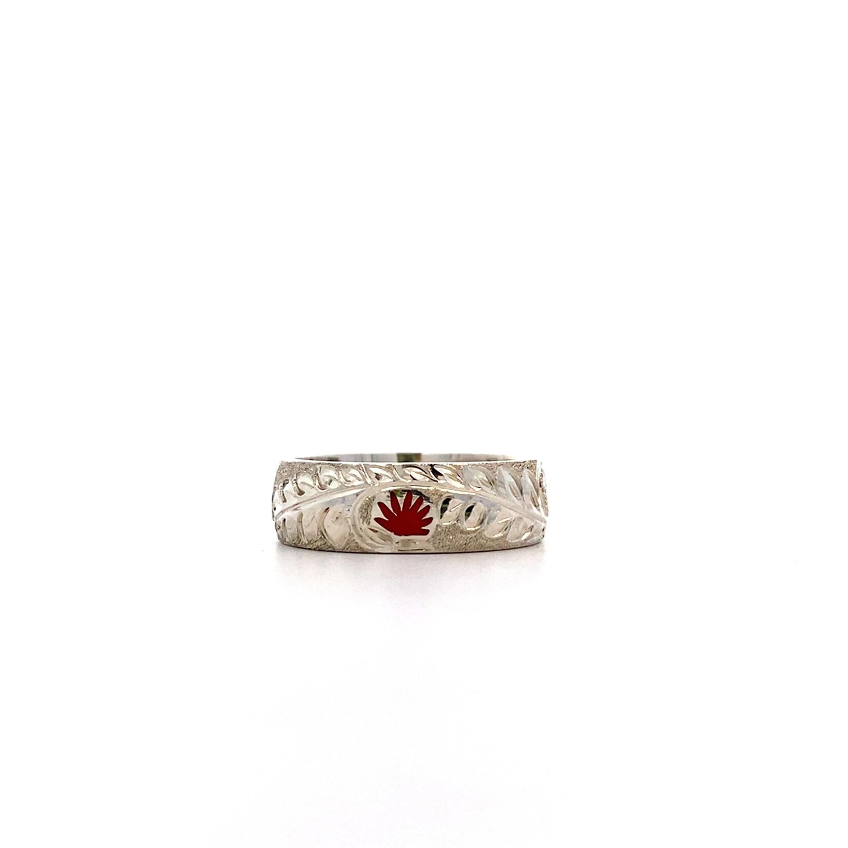 Ohia Lehua Sterling Silver Ohia Lehua with Red Glass Enamel Ring