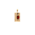 Ohia Lehua 14K Yellow Gold 10mm Barrel 5/8" Ohia Lehua Red Glass Enamel Pendant
