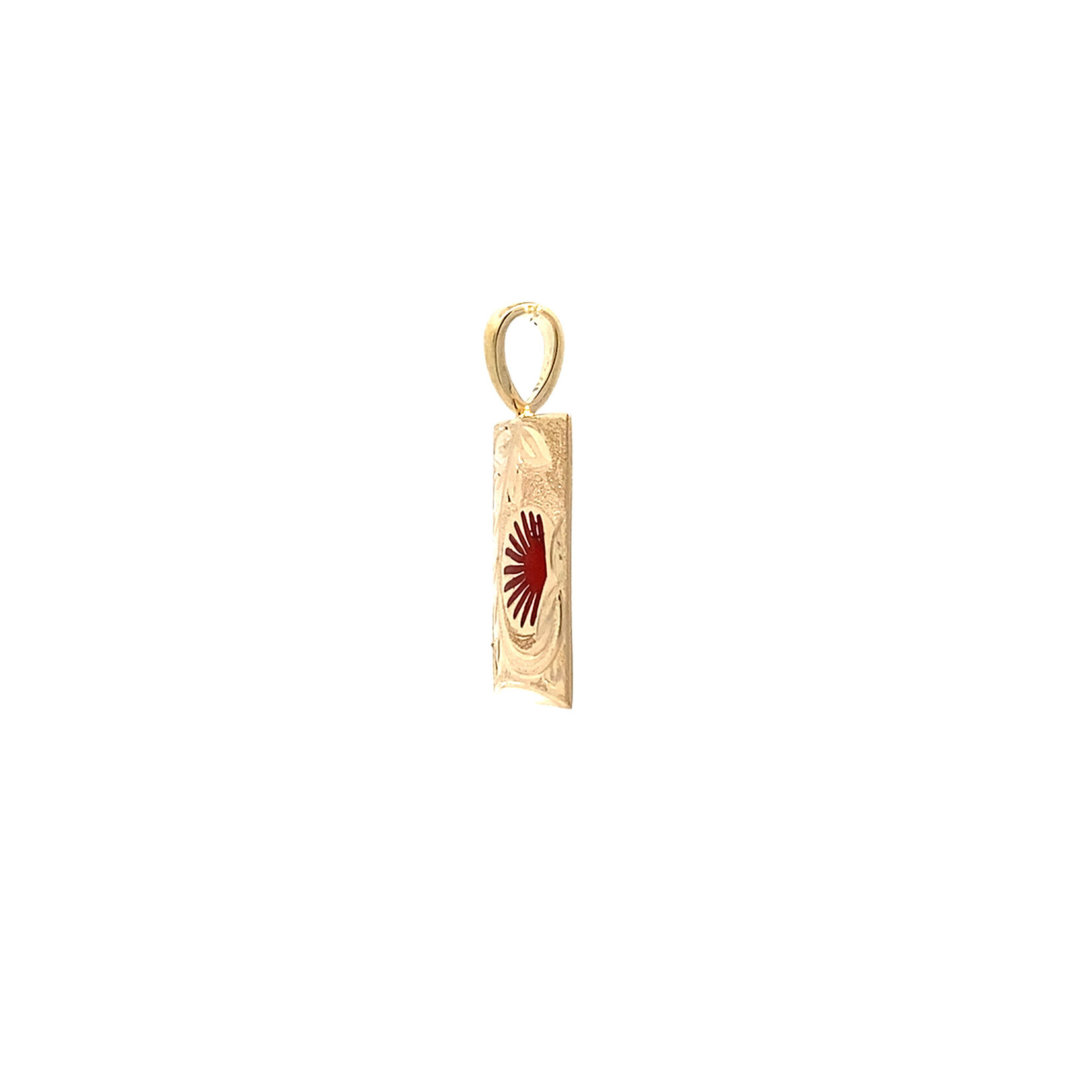 Ohia Lehua 14K Yellow Gold 10mm Barrel 5/8" Ohia Lehua Red Glass Enamel Pendant