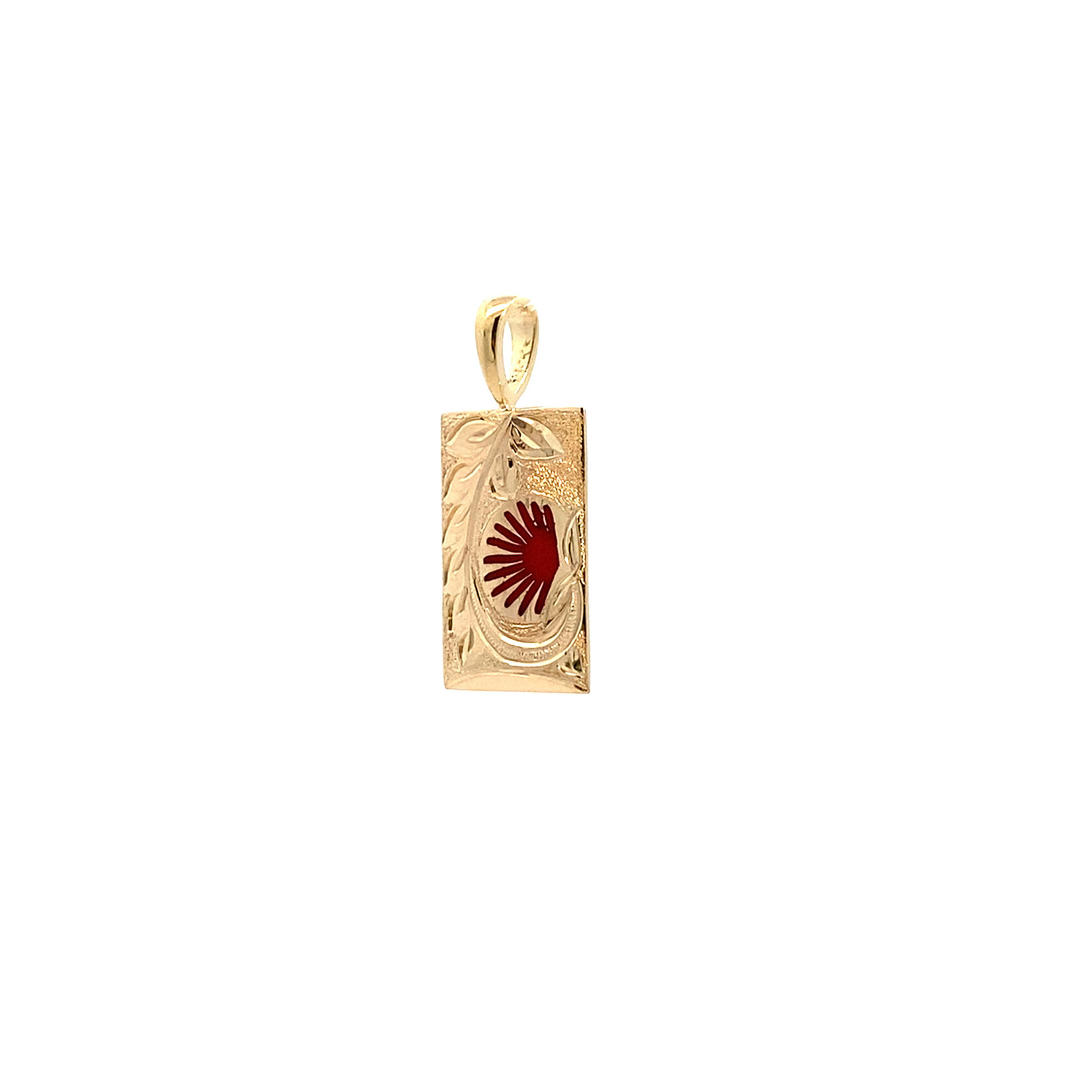 Ohia Lehua 14K Yellow Gold 10mm Barrel 5/8" Ohia Lehua Red Glass Enamel Pendant