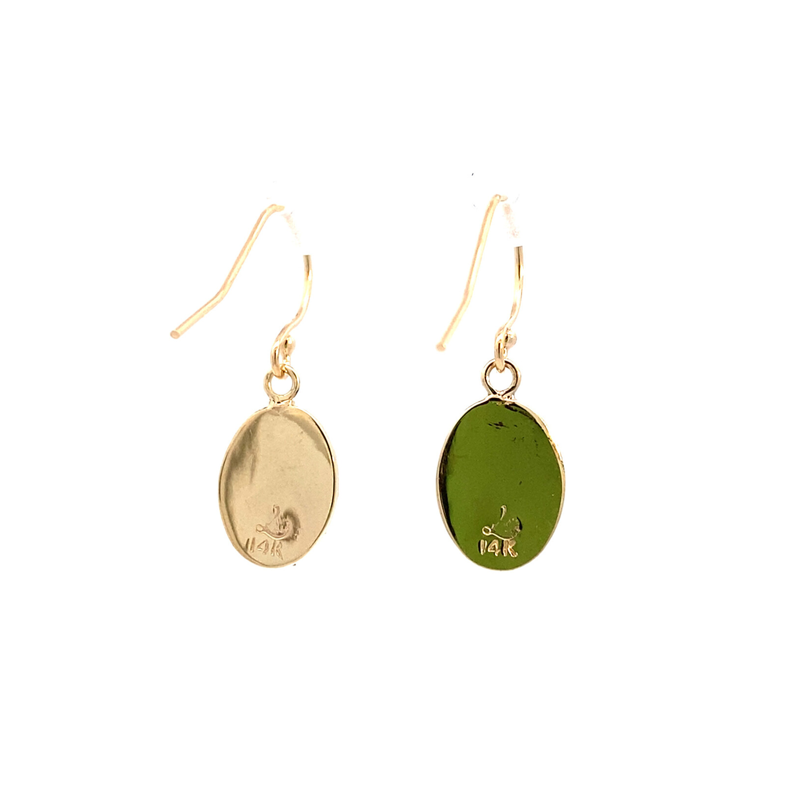 Ohia Lehua 14K Yellow Gold 12x9mm Mini Oval Ohia Lehua with Red Glass Enamel Dangles