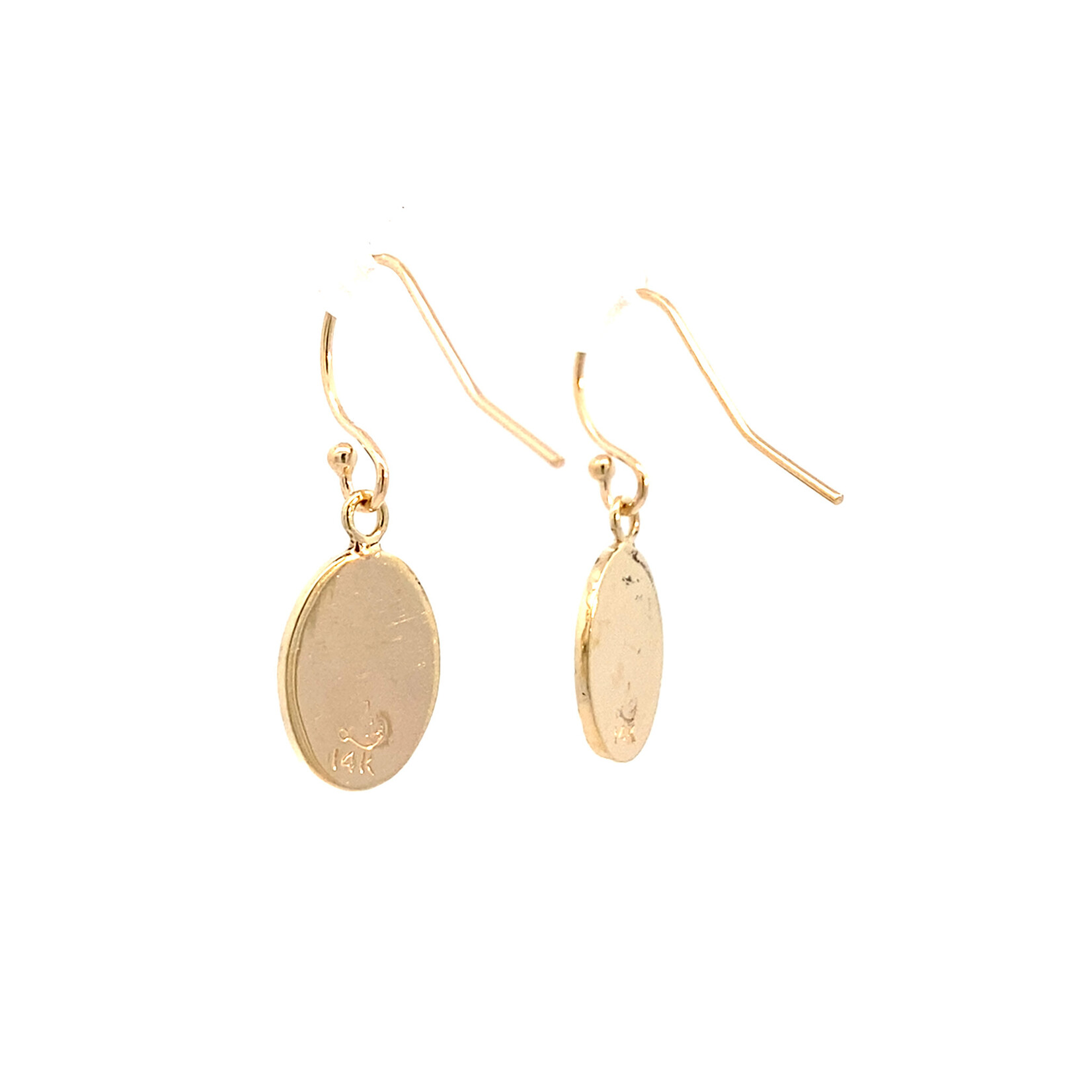 Ohia Lehua 14K Yellow Gold 12x9mm Mini Oval Ohia Lehua with Red Glass Enamel Dangles