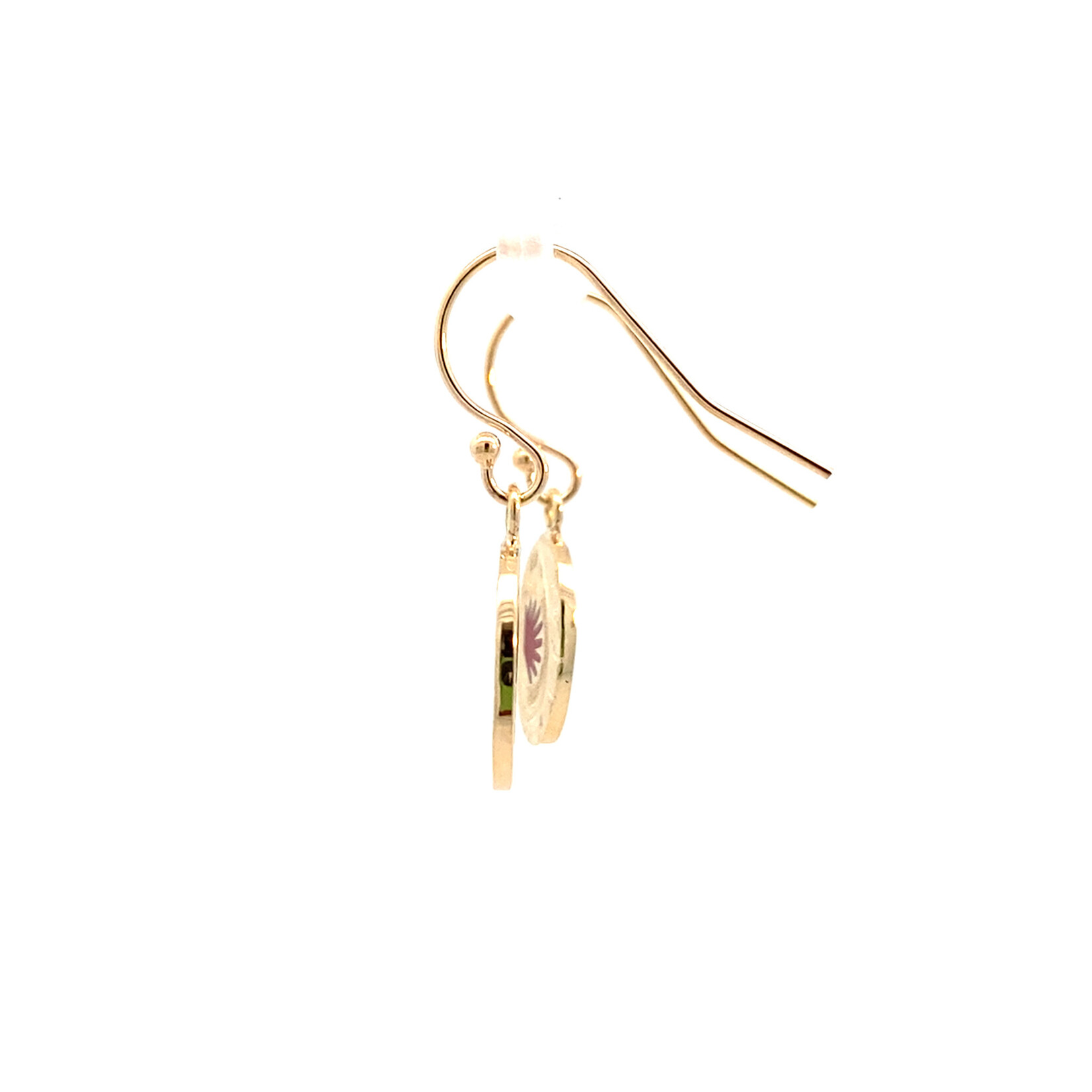 Ohia Lehua 14K Yellow Gold 12x9mm Mini Oval Ohia Lehua with Red Glass Enamel Dangles