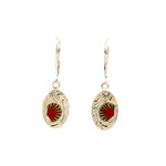 Sterling Silver 13.5x9.25mm Oval Ohia Lehua with Red Glass Enamel Dangles