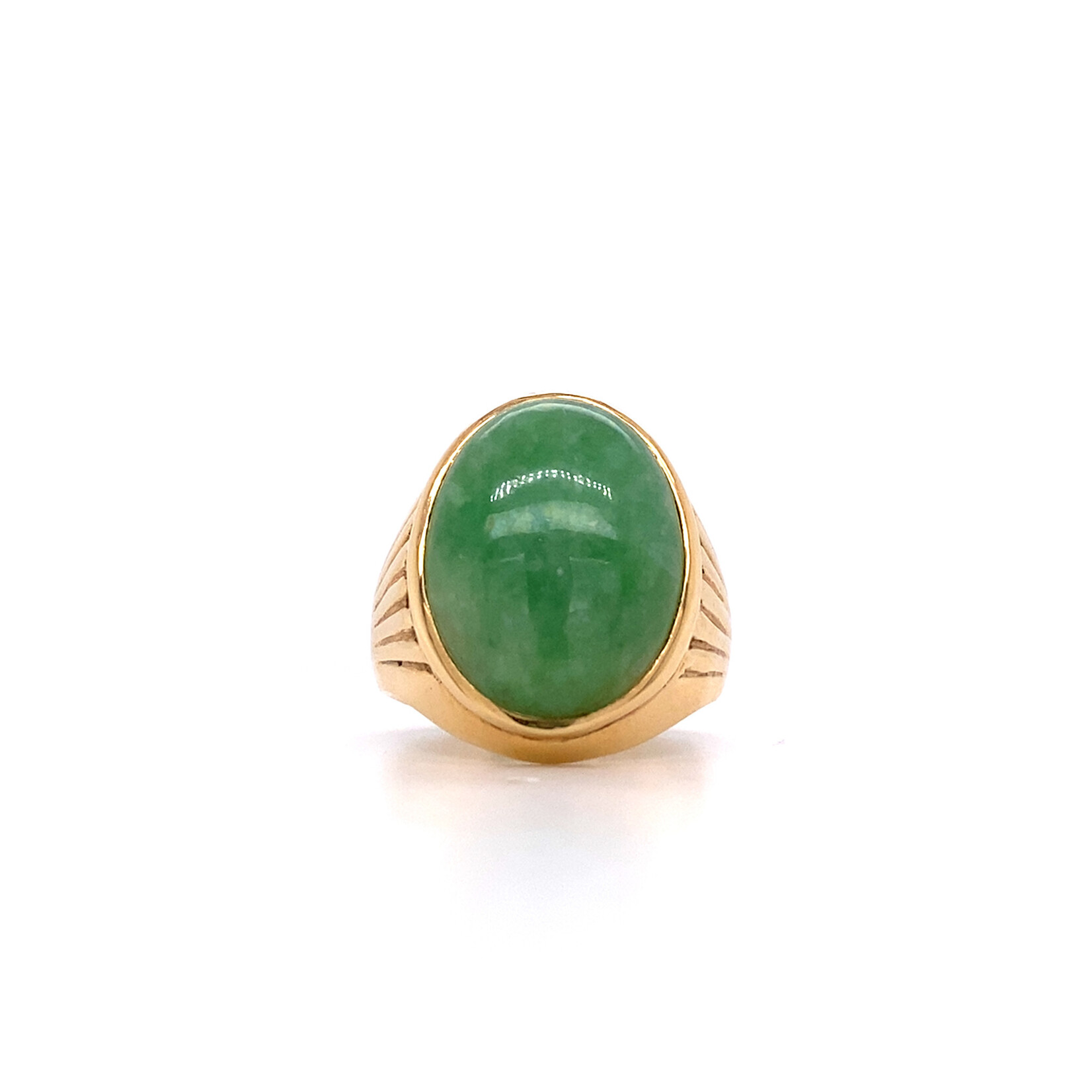 14K Yellow Gold Men's Oval Jade Cab Ring sz9.75