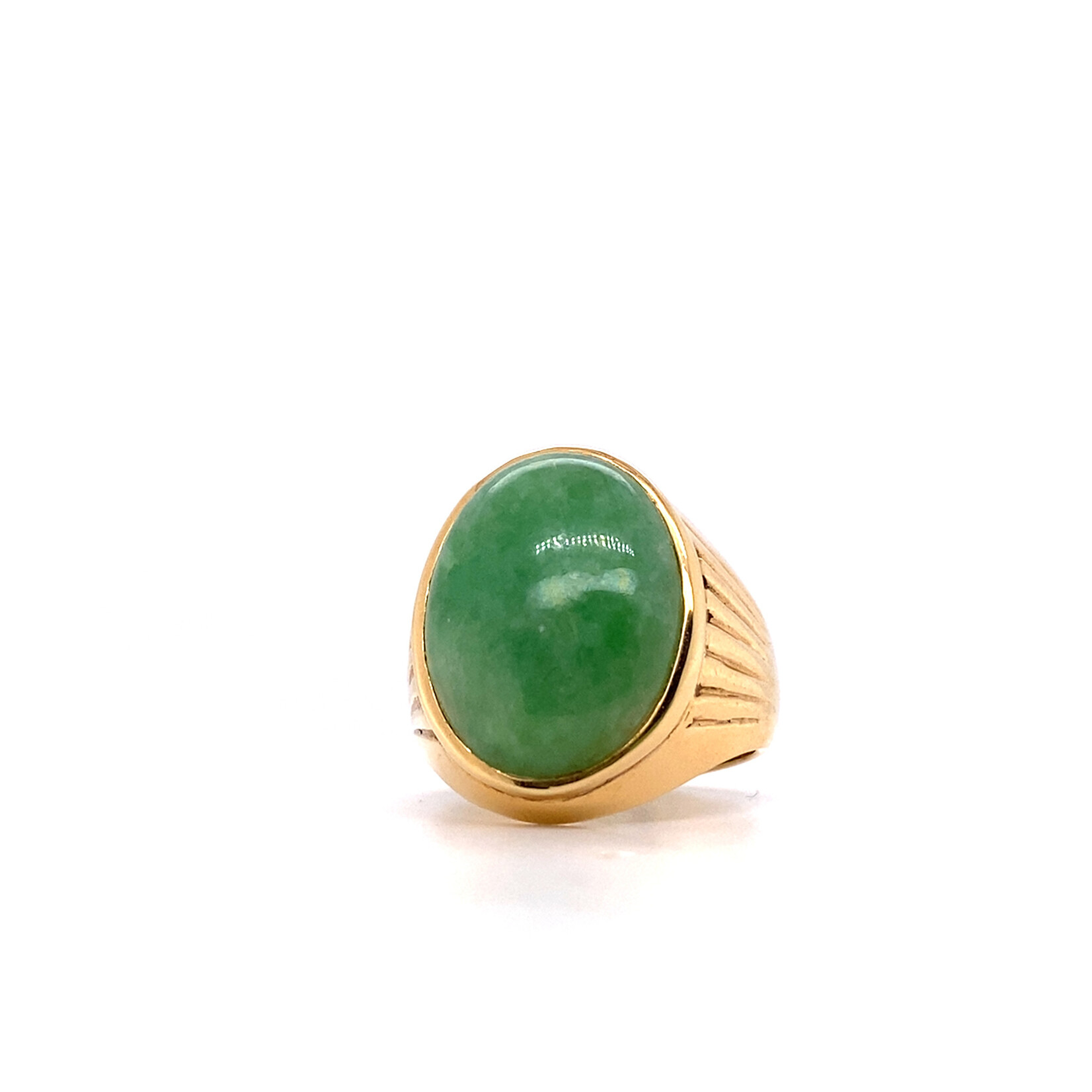 14K Yellow Gold Men's Oval Jade Cab Ring sz9.75