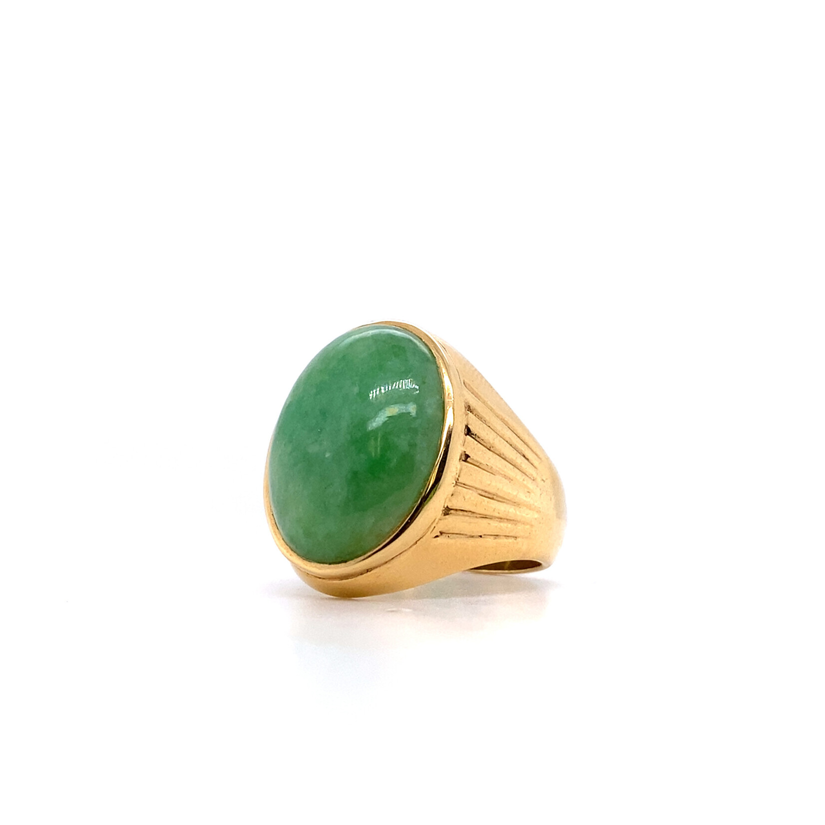 14K Yellow Gold Men's Oval Jade Cab Ring sz9.75