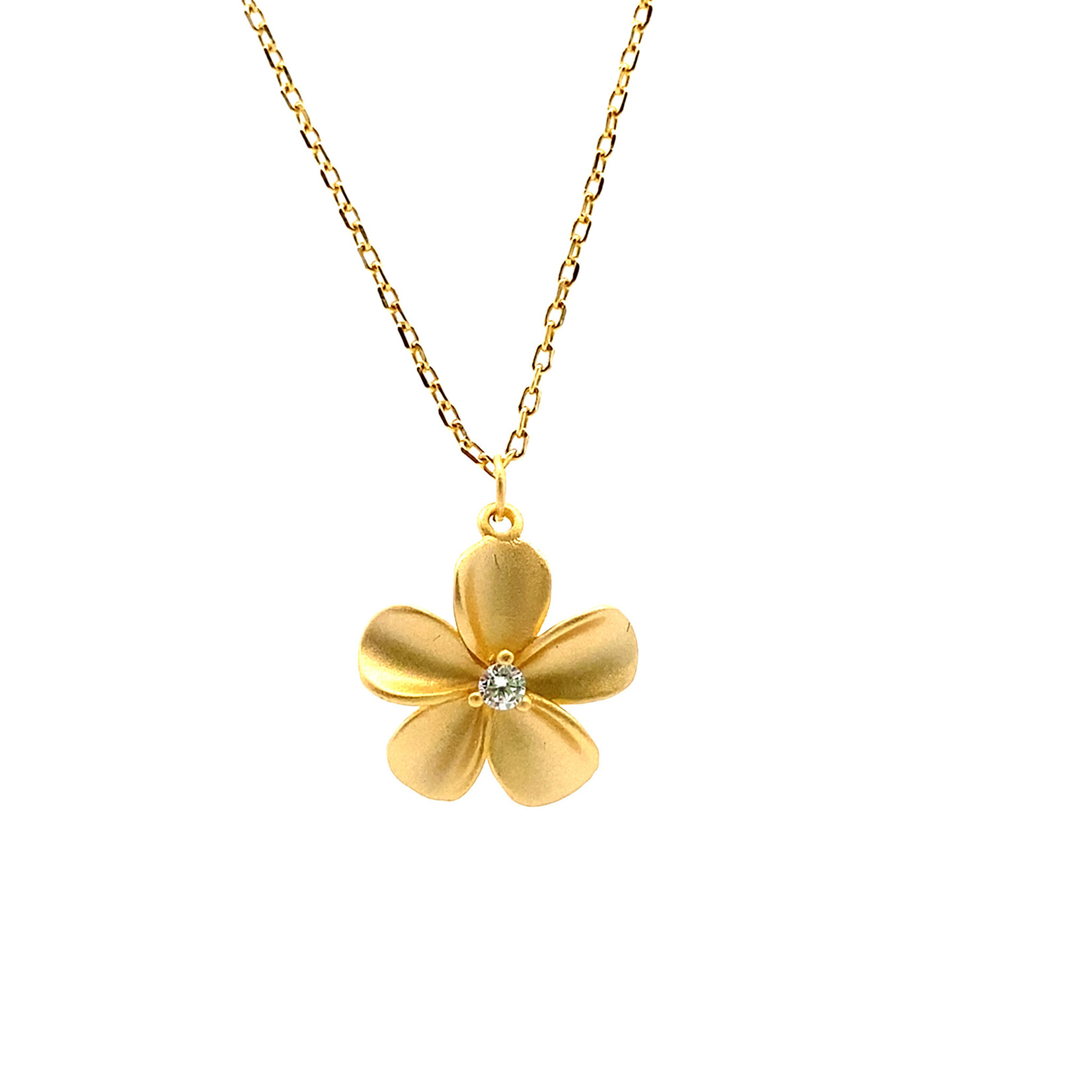 Sterling Silver Gold Plated 16" 16mm Plumeria with CZ Necklace +2" extender