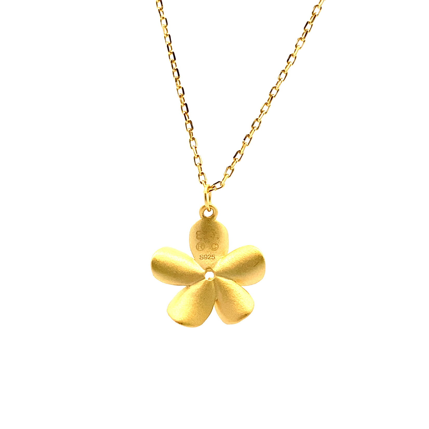Sterling Silver Gold Plated 16" 16mm Plumeria with CZ Necklace +2" extender